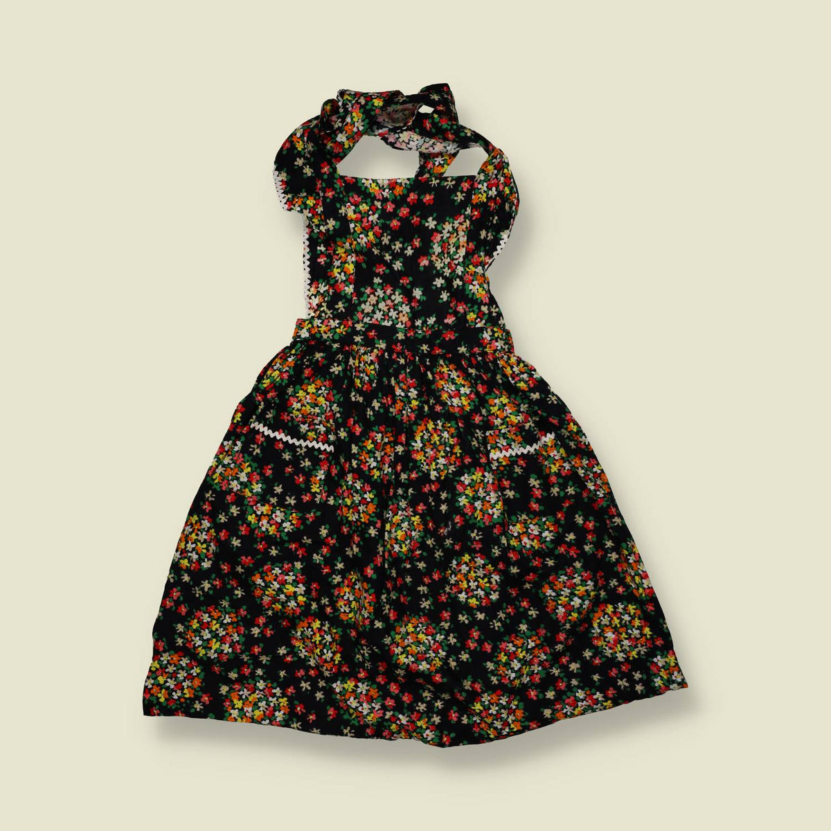 1970s | Floral Halter Dress | Black - 4
