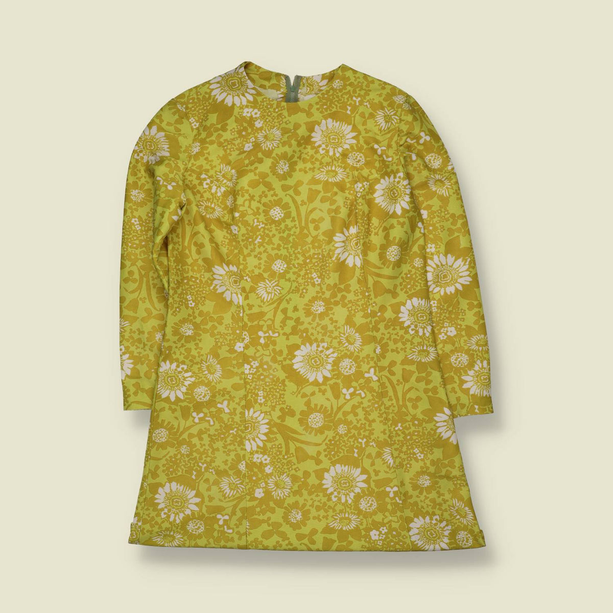 1970s | Floral Polyester Mini Dress | Yellow - 12