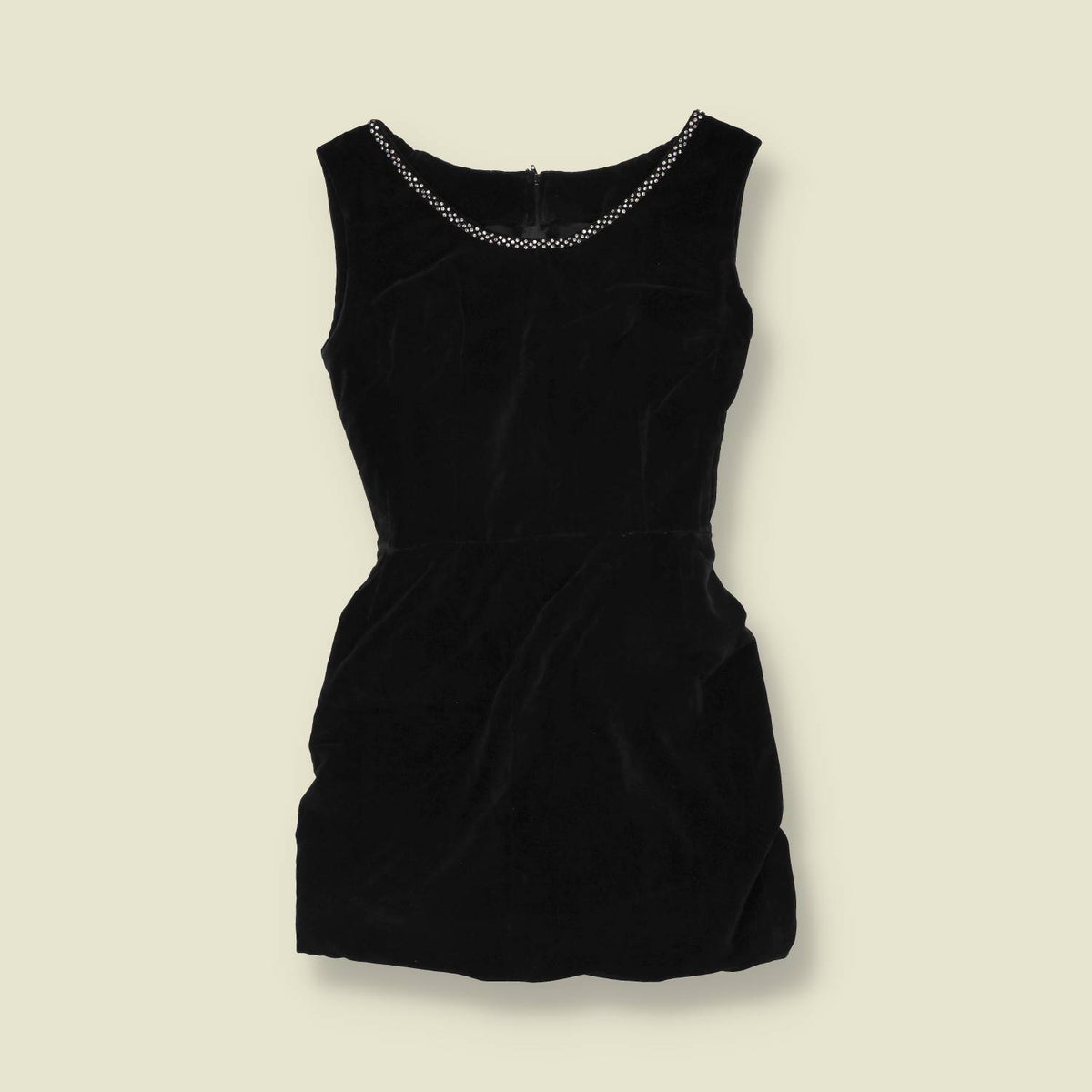 1970s | Velvet Rhinestone Trim Mini Dress | Black - 8