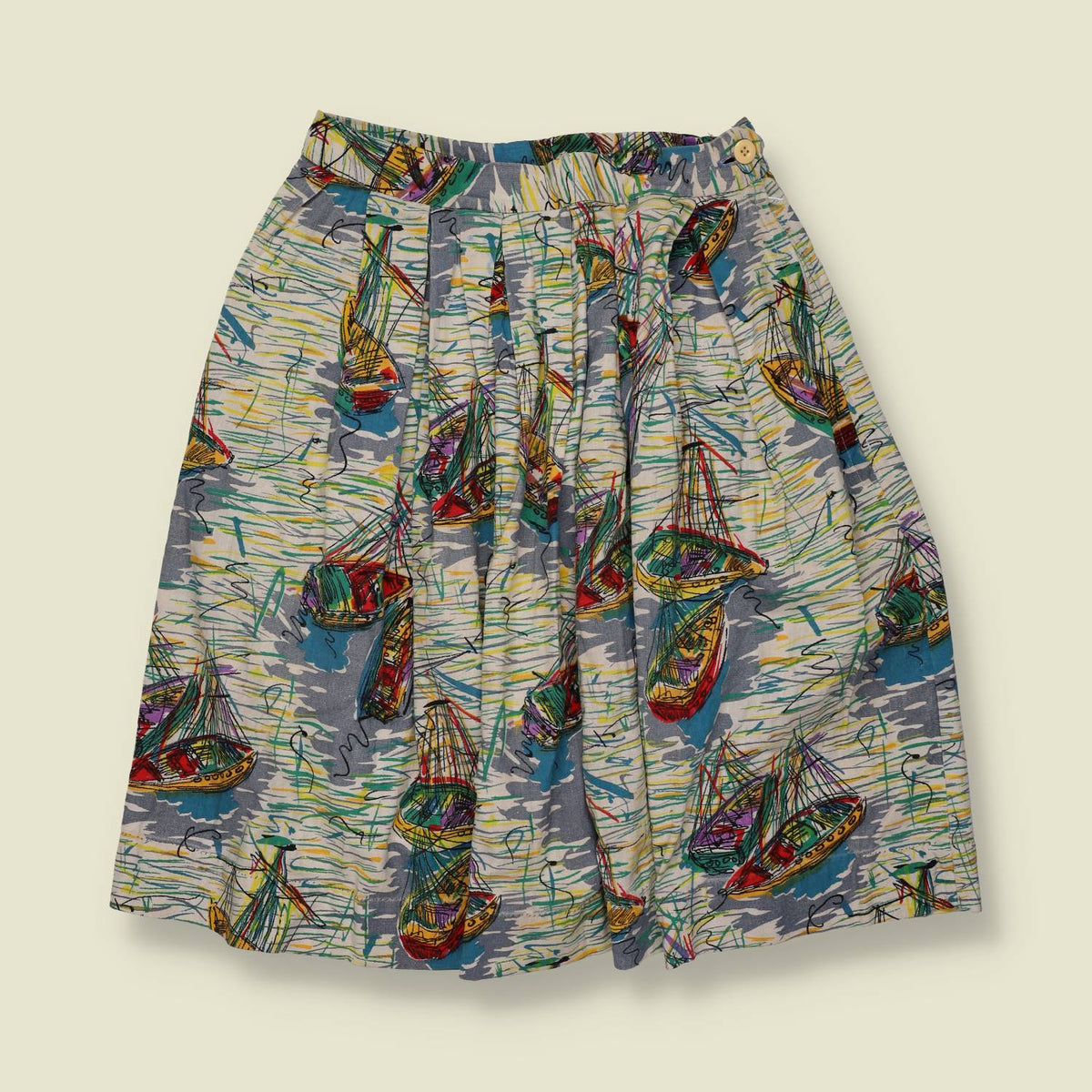 1950s | Novelty Sailboat Print Skirt | Multi-Colour - w26
