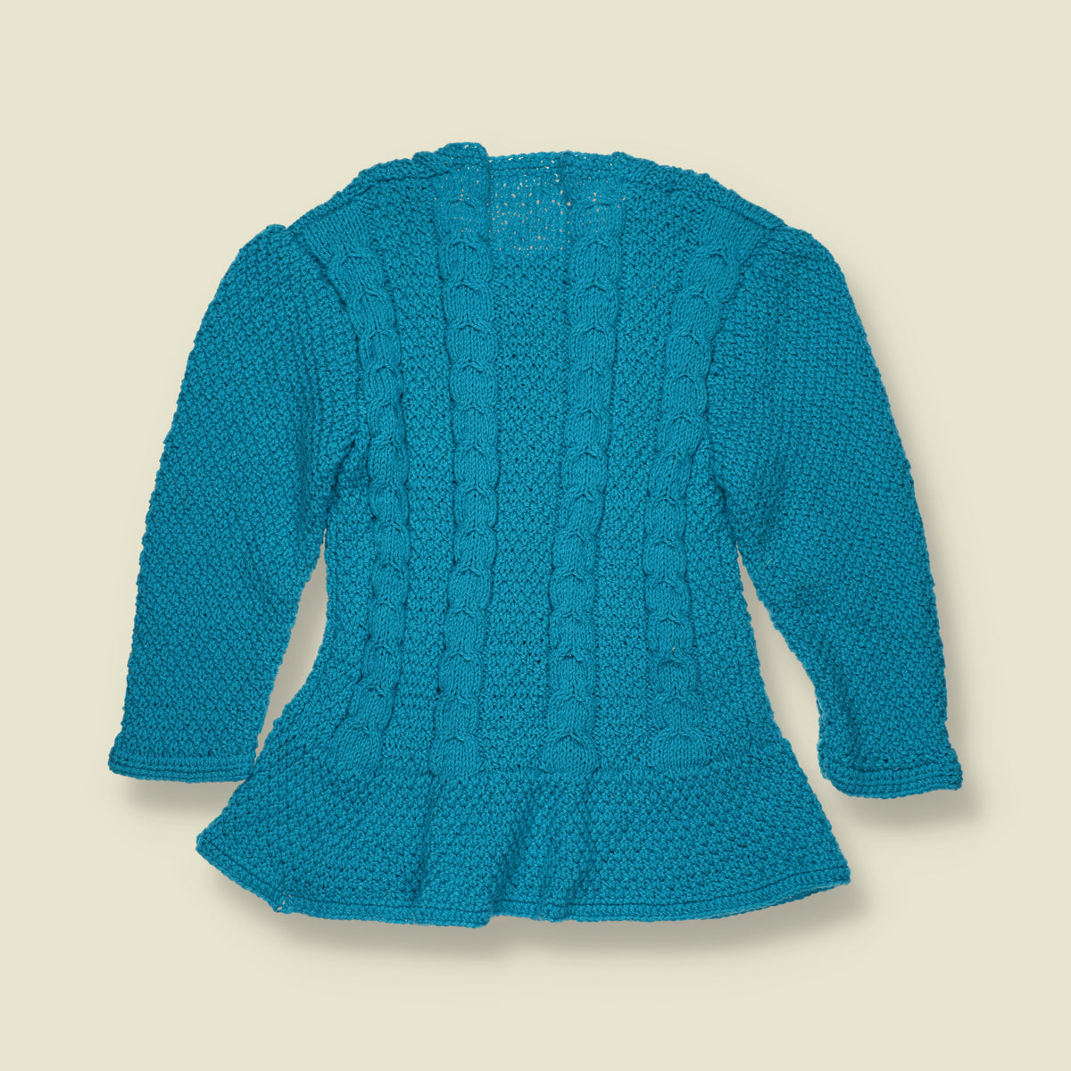 1970s | Floral Embroidered Cable Knit Cardigan | Turquoise Blue - 6-7 Years