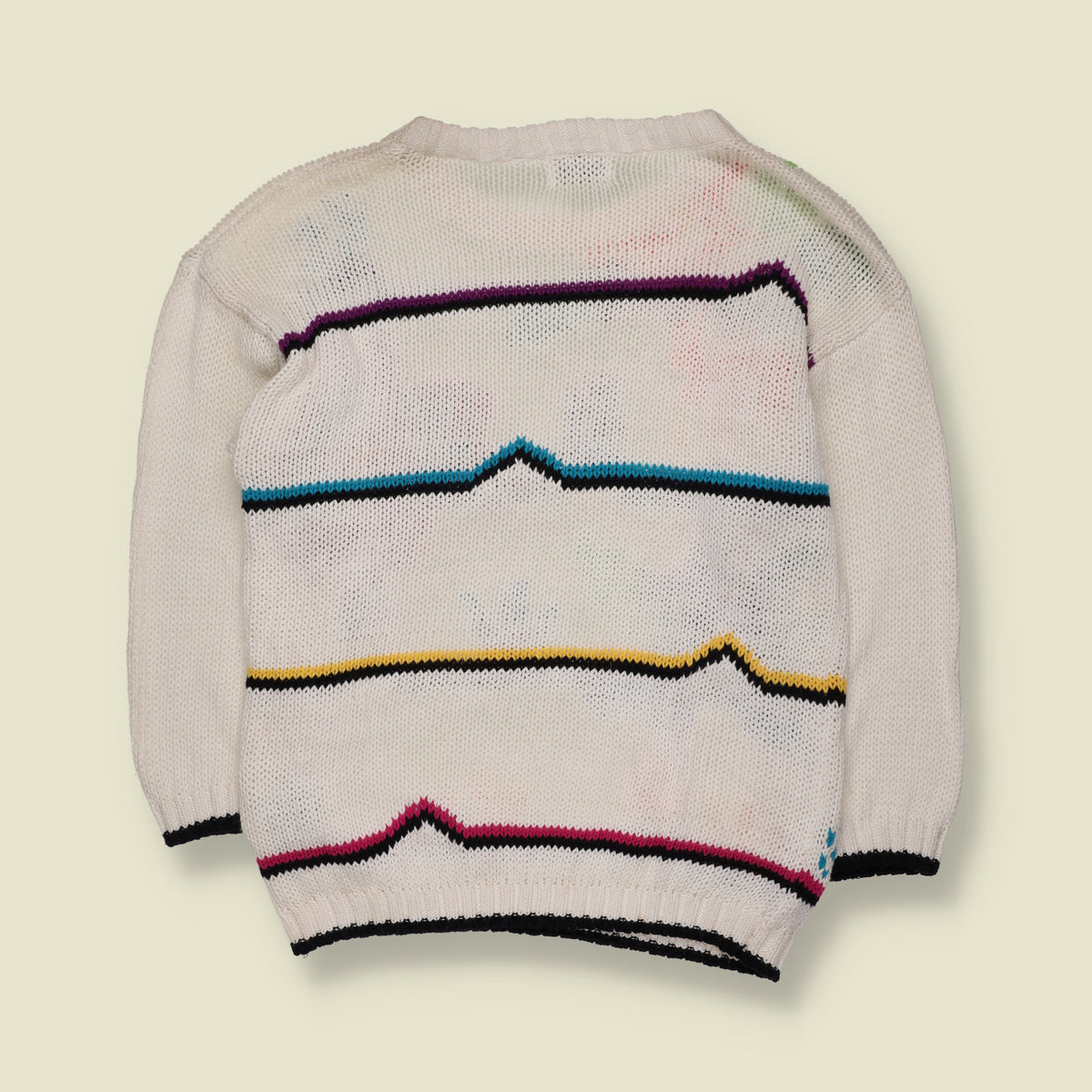 1980s | Exclusive Imports | Colourful Floral Pattern Knit Jumper | Cream & Multicolour - 12
