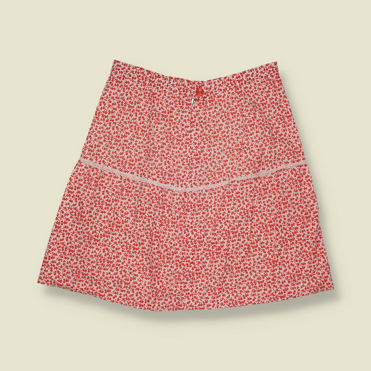 1970s | Red & White Ditsy Floral A-Line Skirt - W26