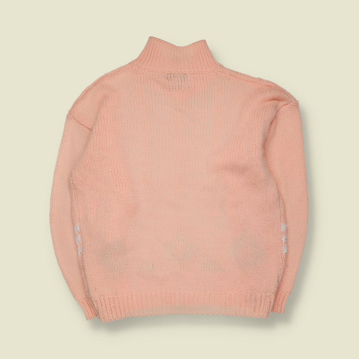 1980s | Spice of Life | Geometric Pattern Button Neck Knit Jumper | Peach Pink - 14