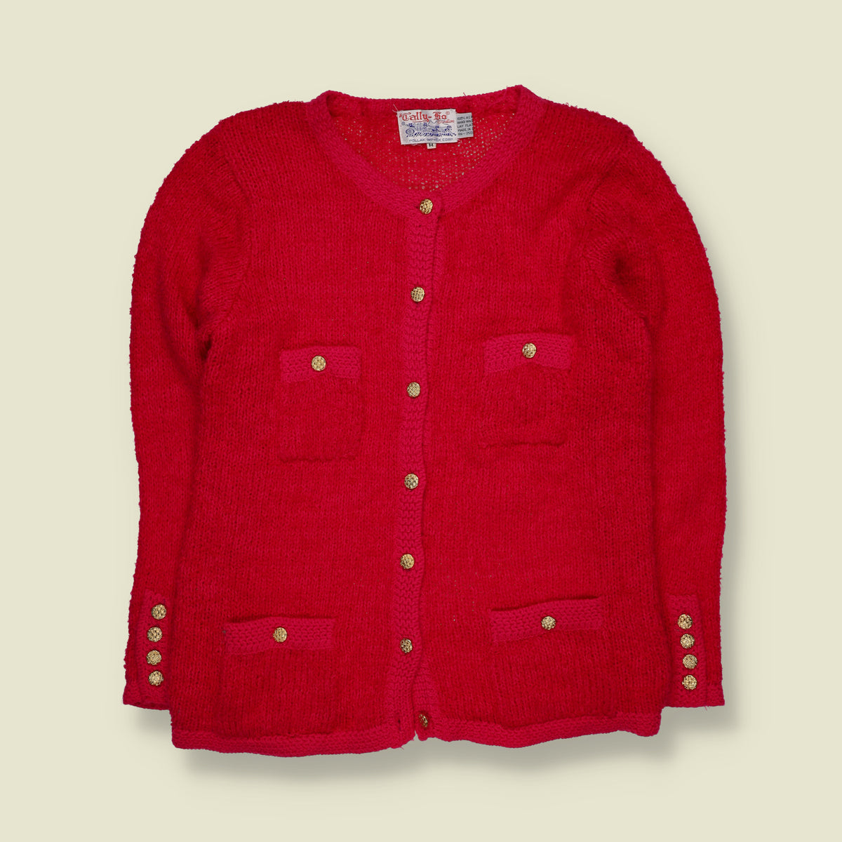 1970s | Tally Ho | Gold Button Knit Cardigan - Size 10