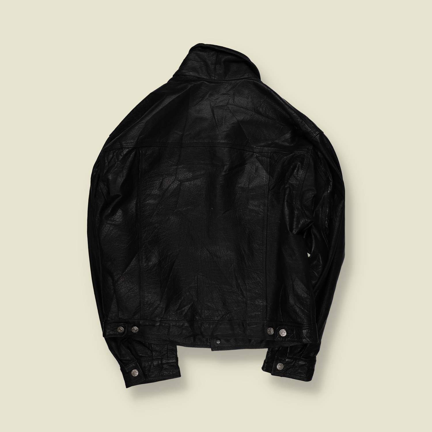 1980s | Fine Leather | Leather Trucker Jacket | Black - XXL