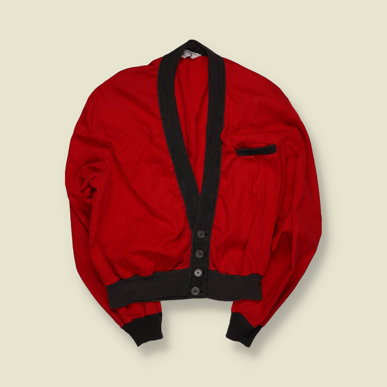 1960s | Sportswear | Cotton Blend Cardigan | Red / Black - M