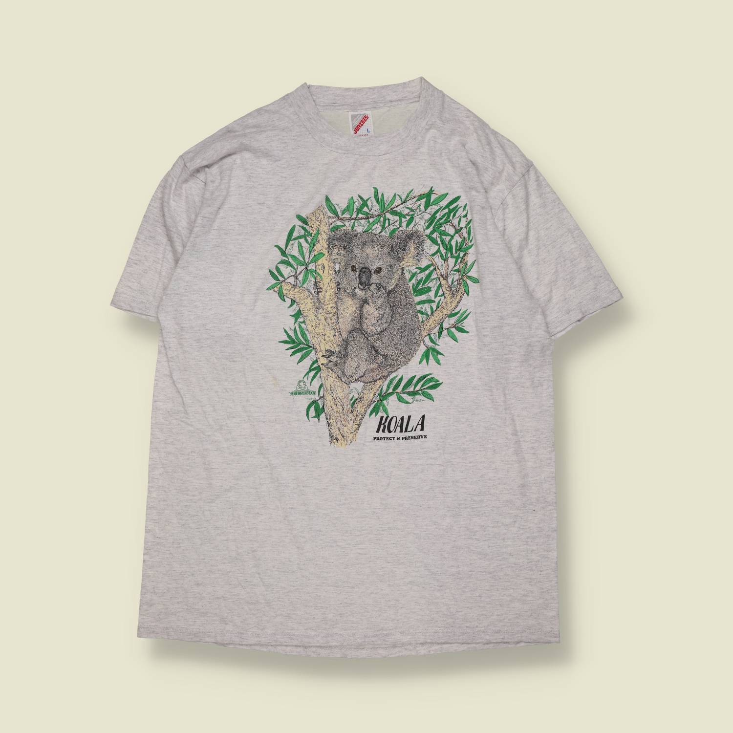 1990s | Jerzees | Koala Graphic T-Shirt | Grey Marl – L