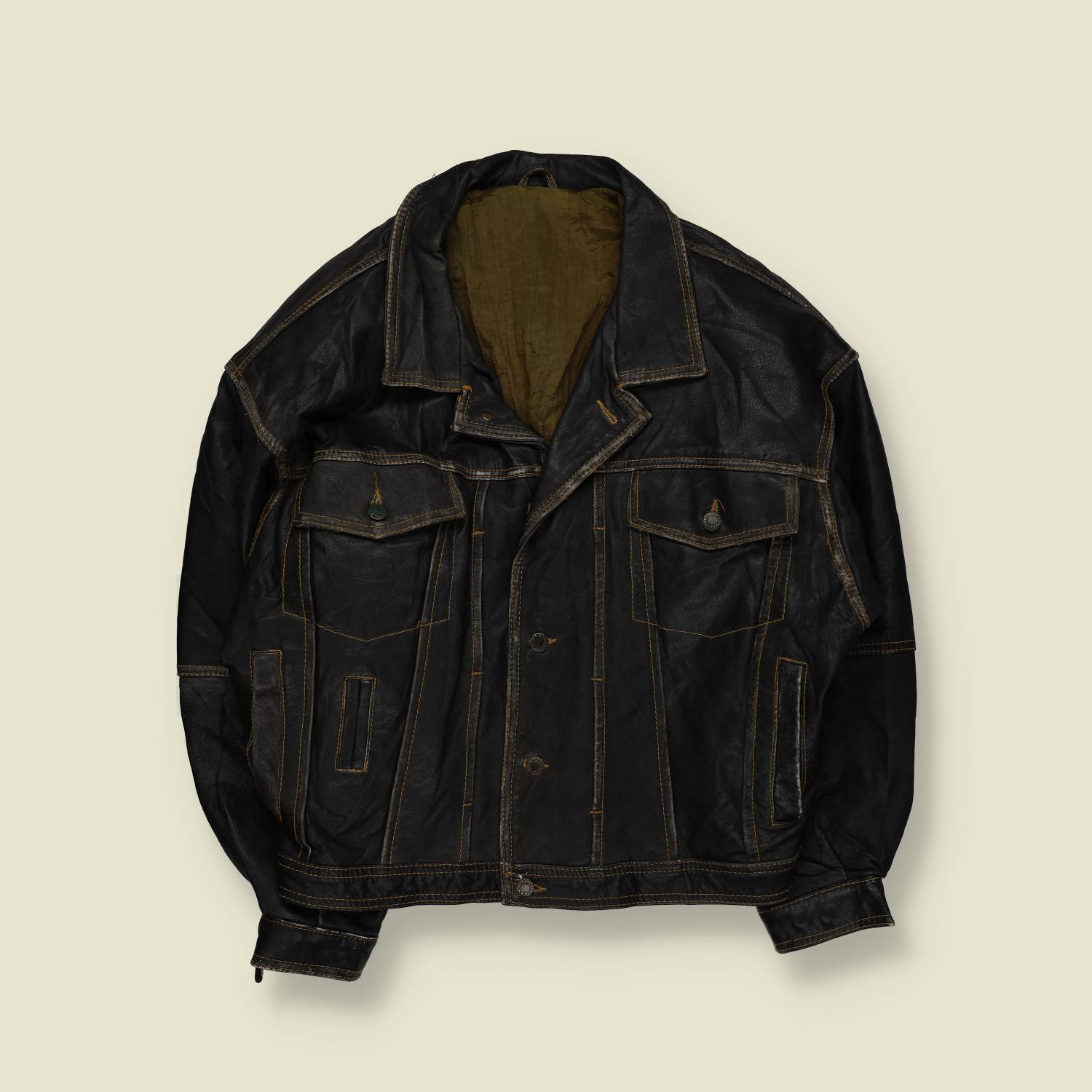 1980s | Leather | Trucker Jacket | Black - XL