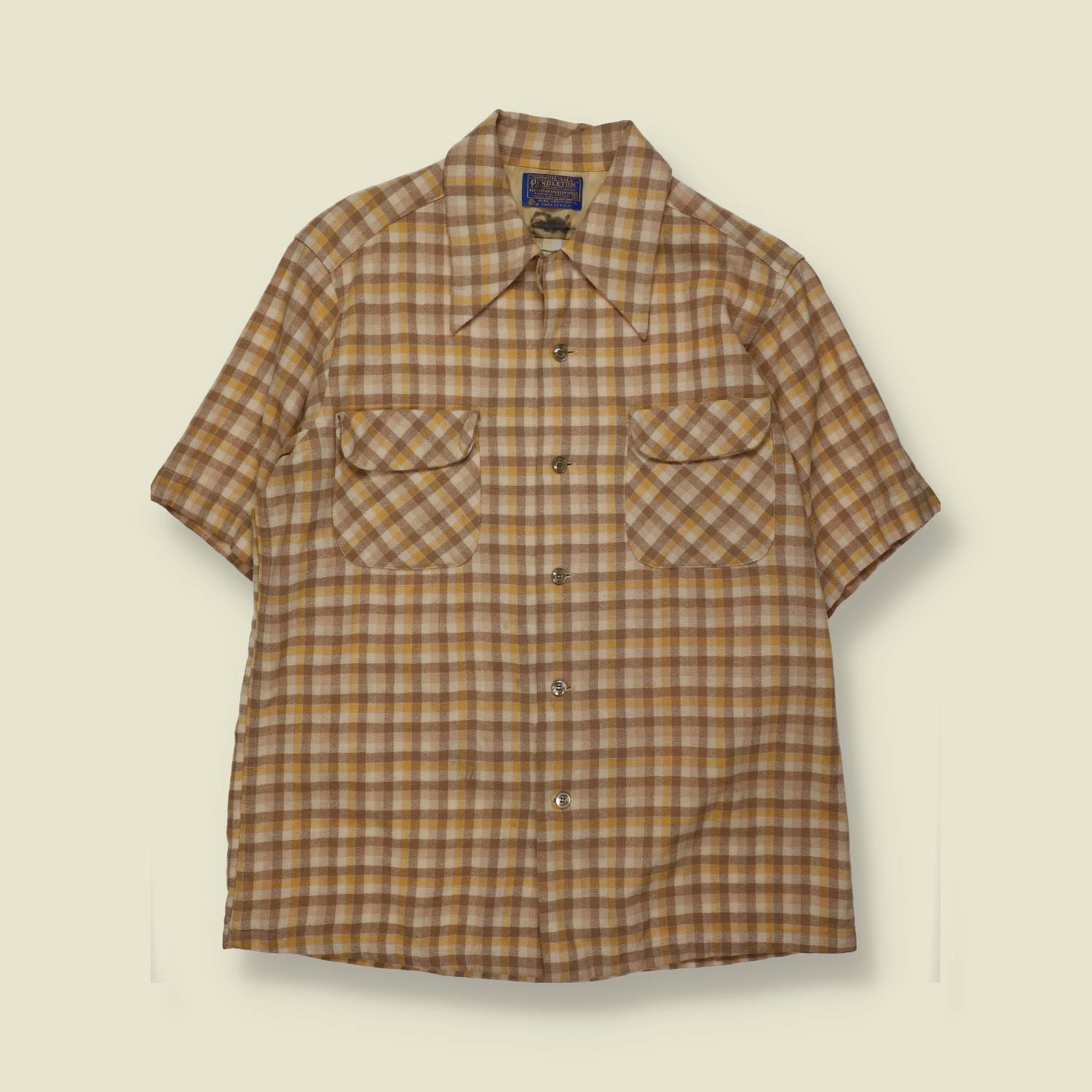 1970s | Pendleton | Short Sleeve Wool Flannel Shirt | Brown Check – M