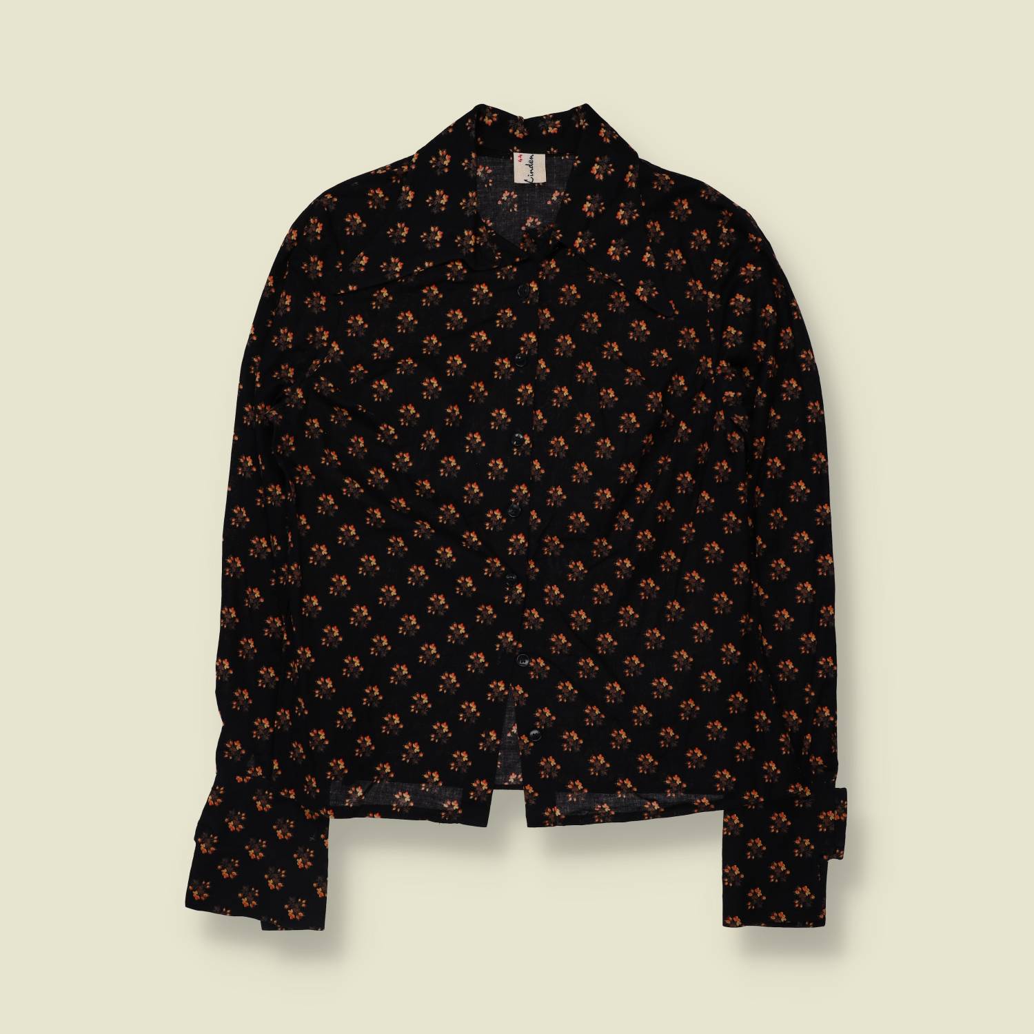 1990s | Linden | Black Ditsy Floral Button Blouse - 14