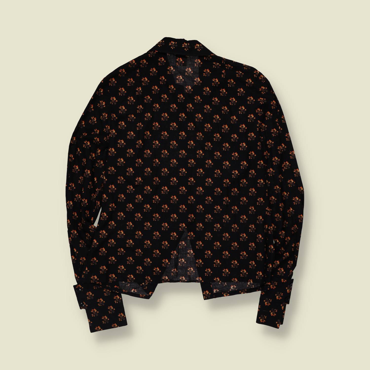 1990s | Linden | Black Ditsy Floral Button Blouse - 14