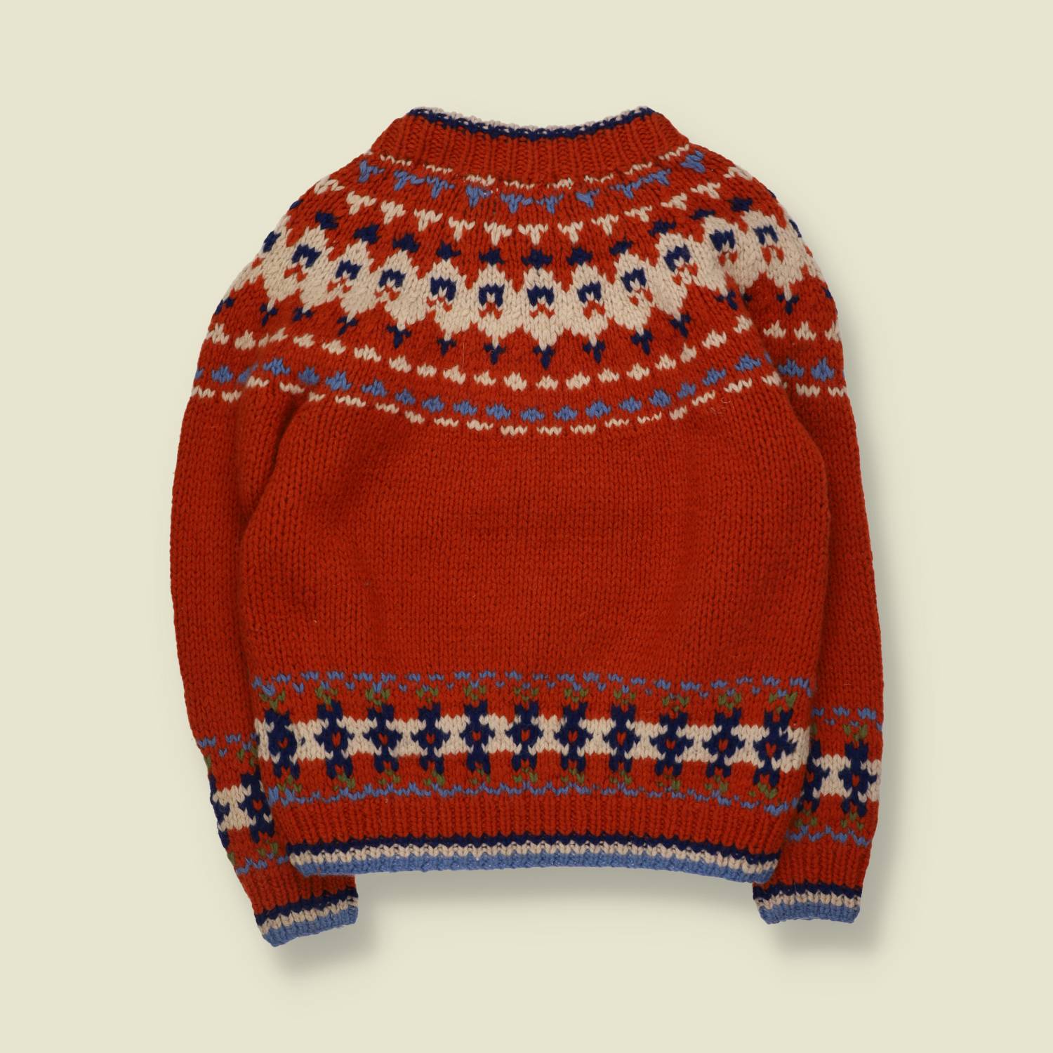 2000s | Red Nordic Yoke Zip Knit Cardigan - 12