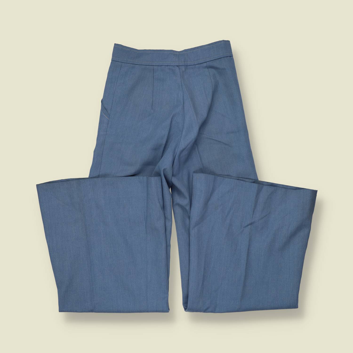 1970s | Steel Blue High Waist Polyester Flares - w22