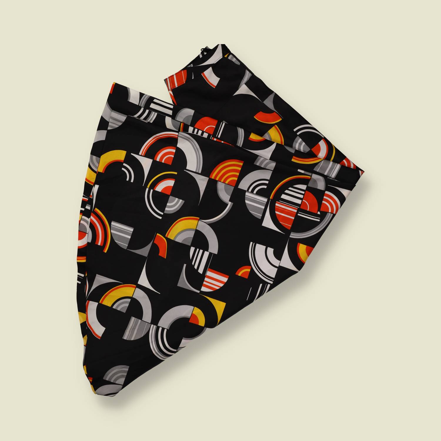 1970s | Black Geometric Op Art Print Palazzo Trousers - w26