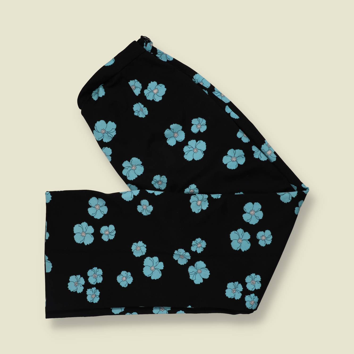 1970s | Black and Blue Floral Print Palazzo Trousers - w32