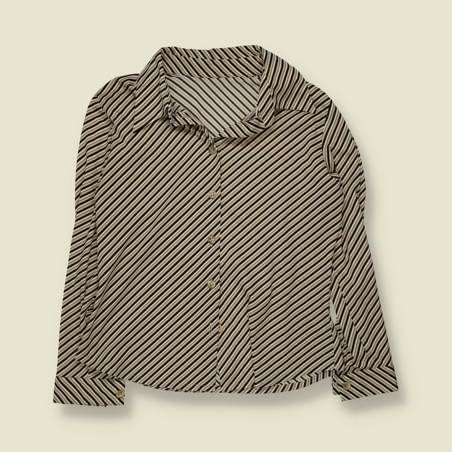 1970s | Gold and Black Diagonal Stripe Poly Blouse - 12