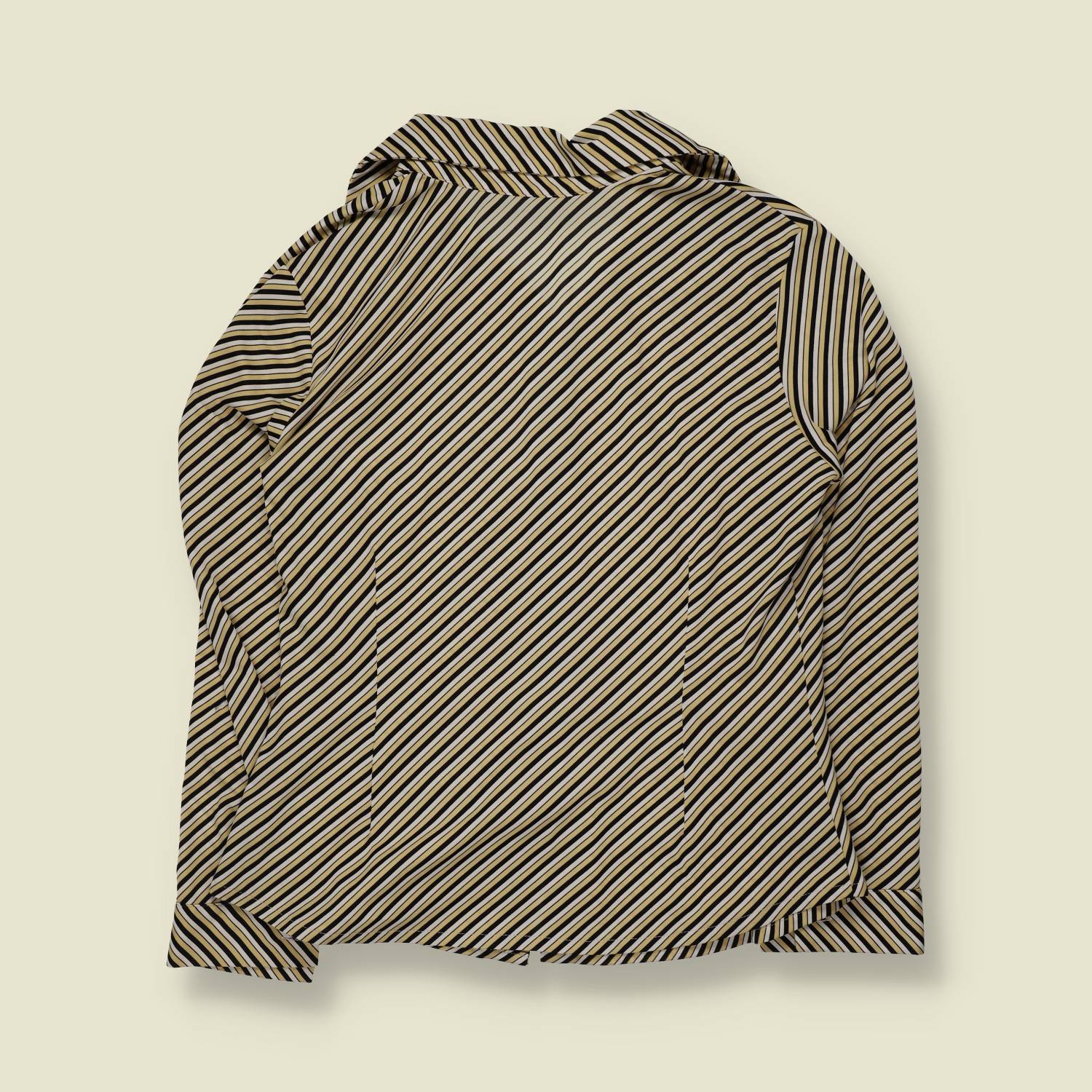 1970s | Gold and Black Diagonal Stripe Poly Blouse - 12