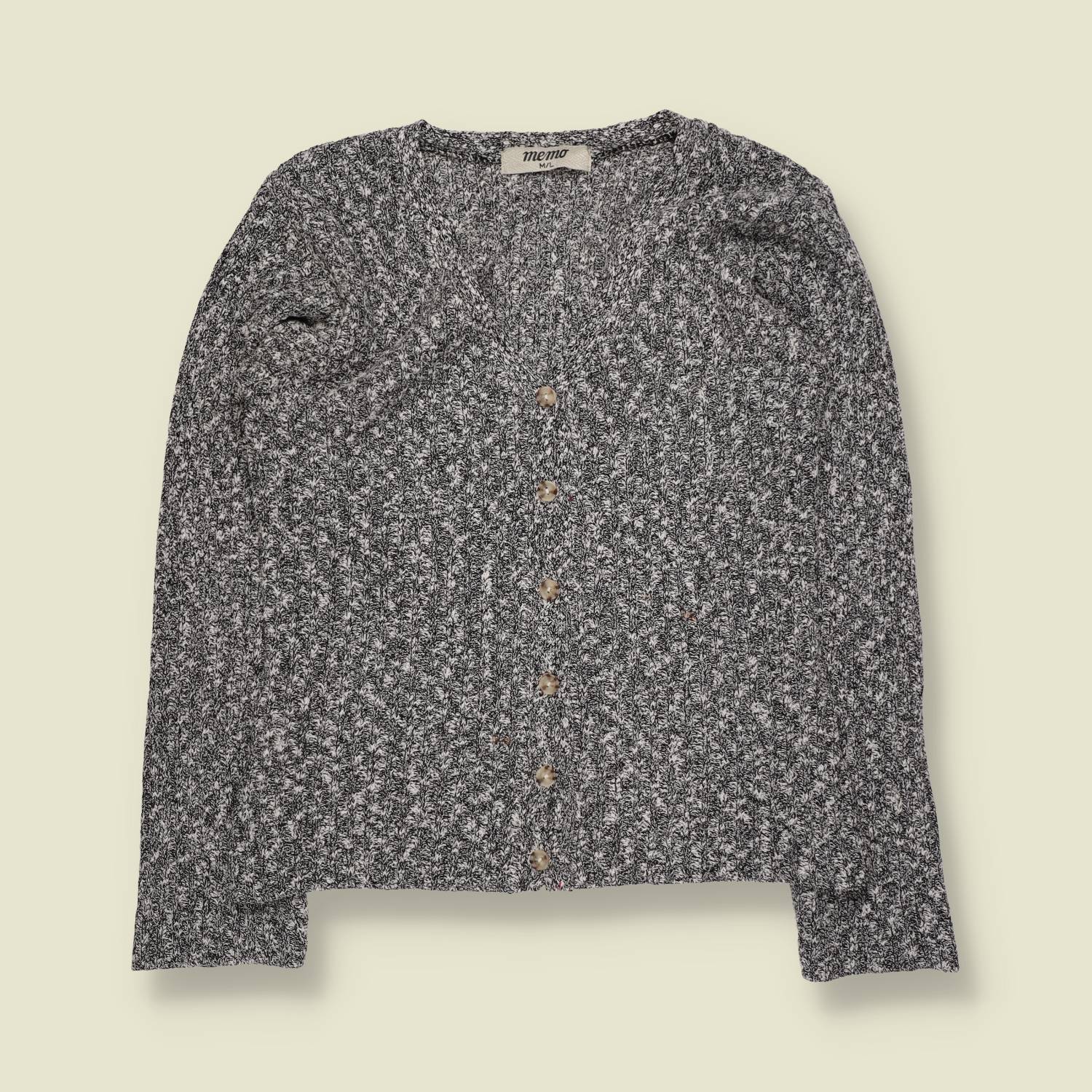 2000s | Memo | Grey Marl Ribbed Button Cardigan - 8