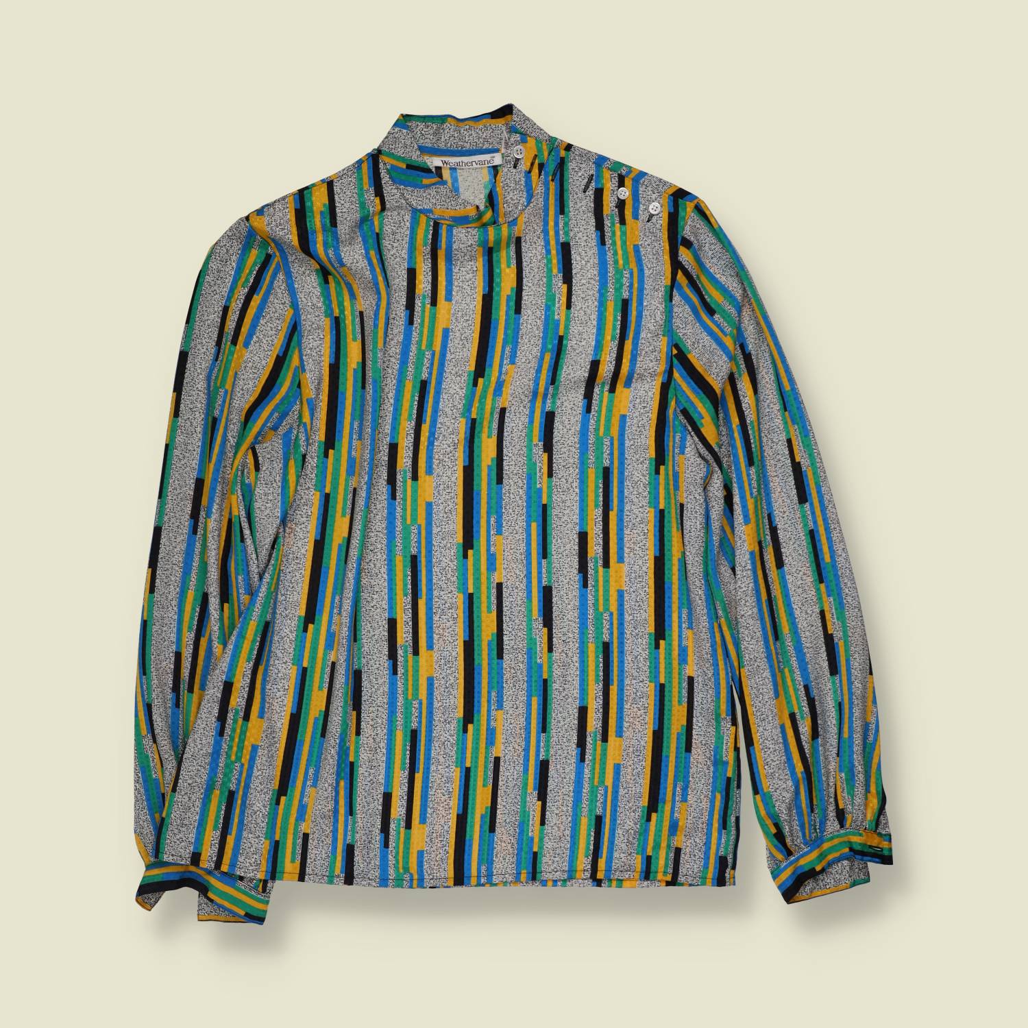 1990s | Weathervane | Geometric Stripe Print Poly Blouse - 16