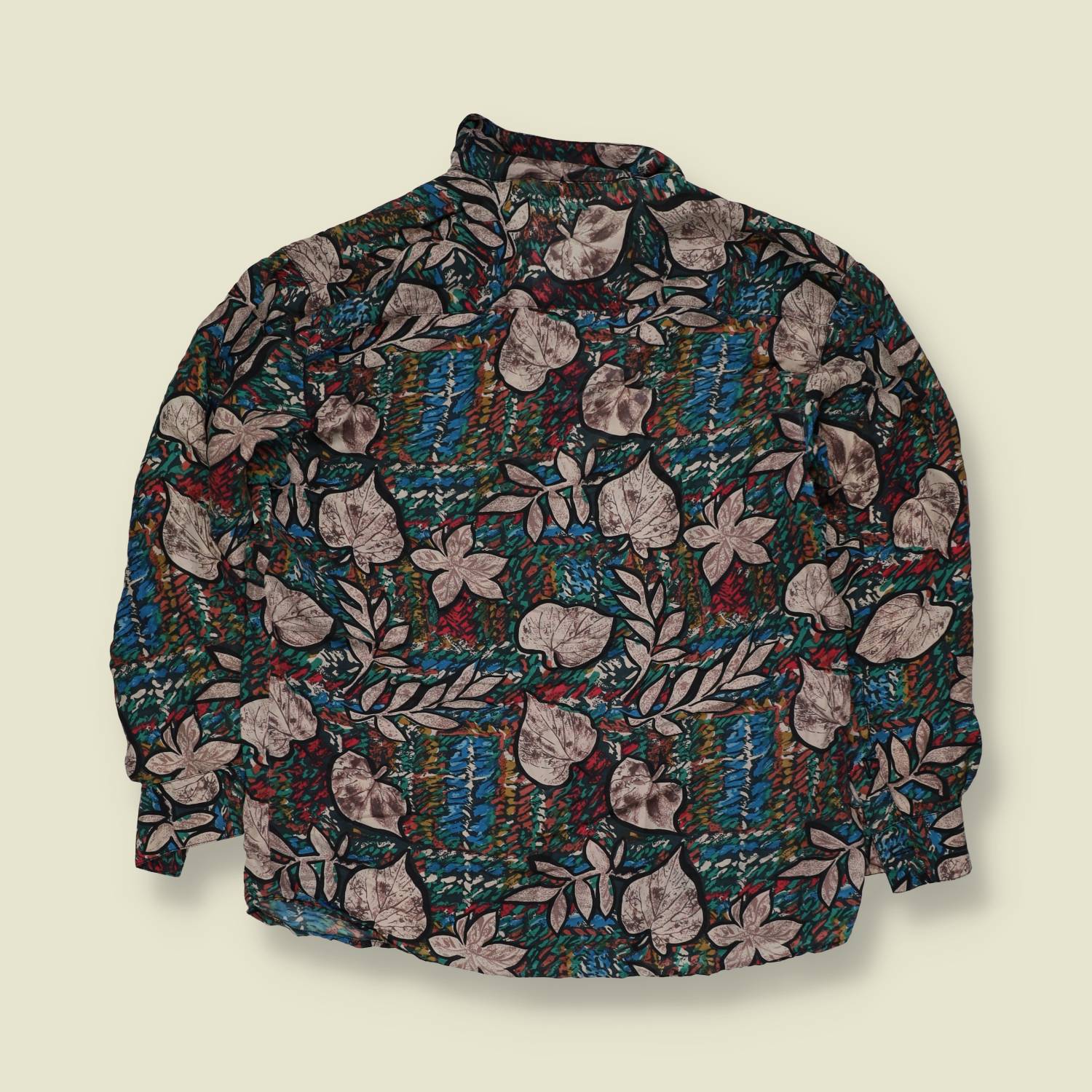 1990s | Robert Stock | Botanical Leaf Print Silk Blouse - 12