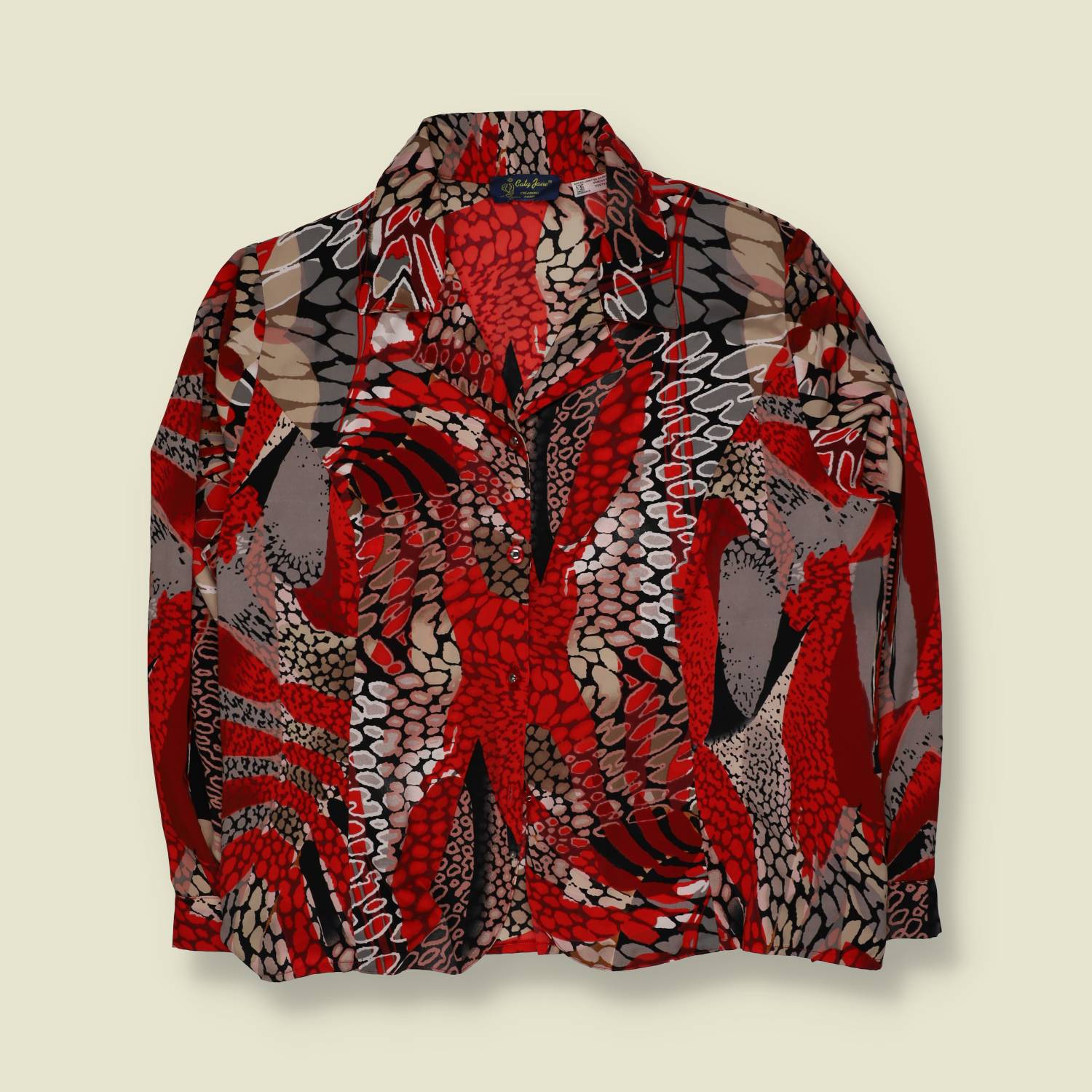 1980s | Cathy Jane | Red Abstract Scale Print Blouse - 26