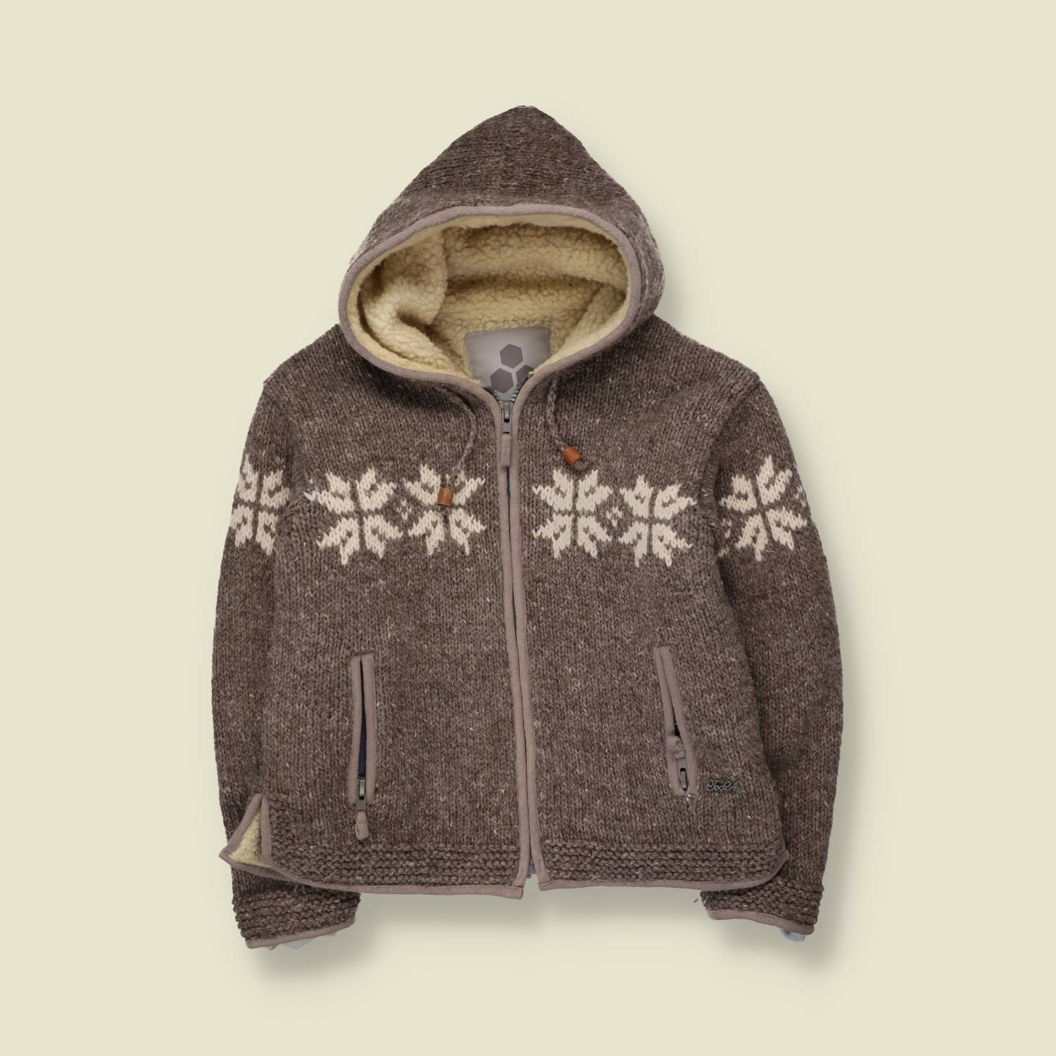 2000s | Tog 24 | Brown Snowflake Hooded Zip Knit Festival Jacket - 12