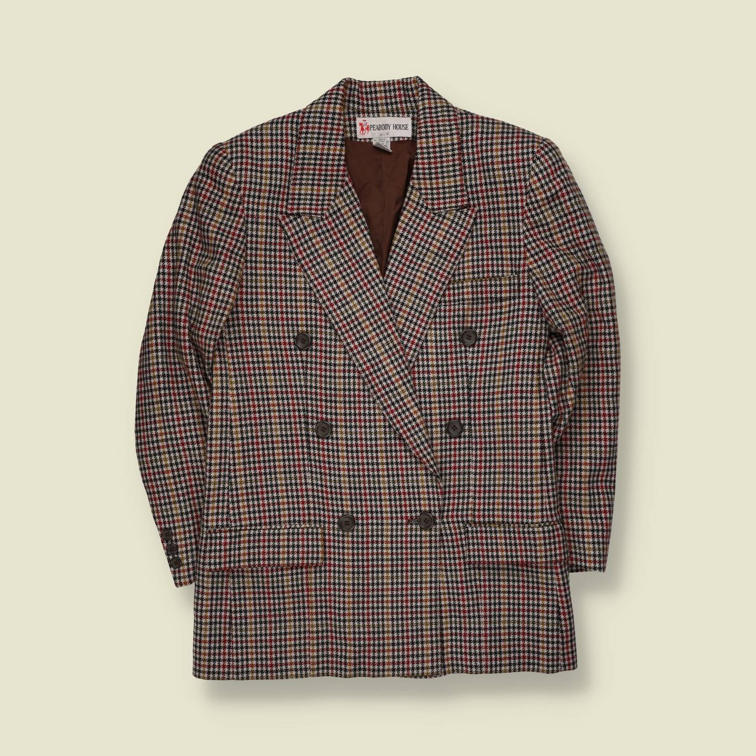 1980s | Peabody House | Houndstooth Check Blazer | Cream & Brown - 10