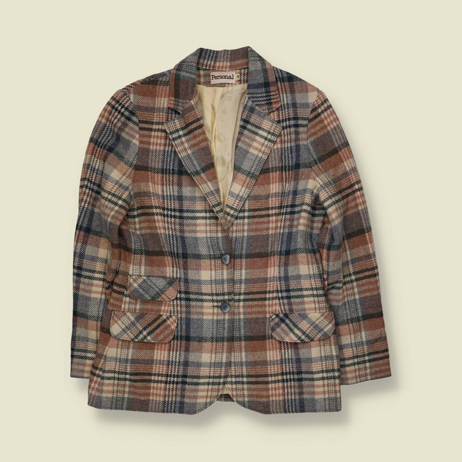 1980s | Personal | Checked Wool Blazer | Brown & Grey - 8