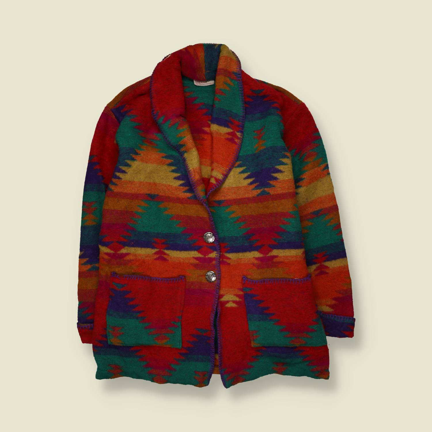 1980s | Miller Stockman | Western Blanket Jacket | Red & Green - 18