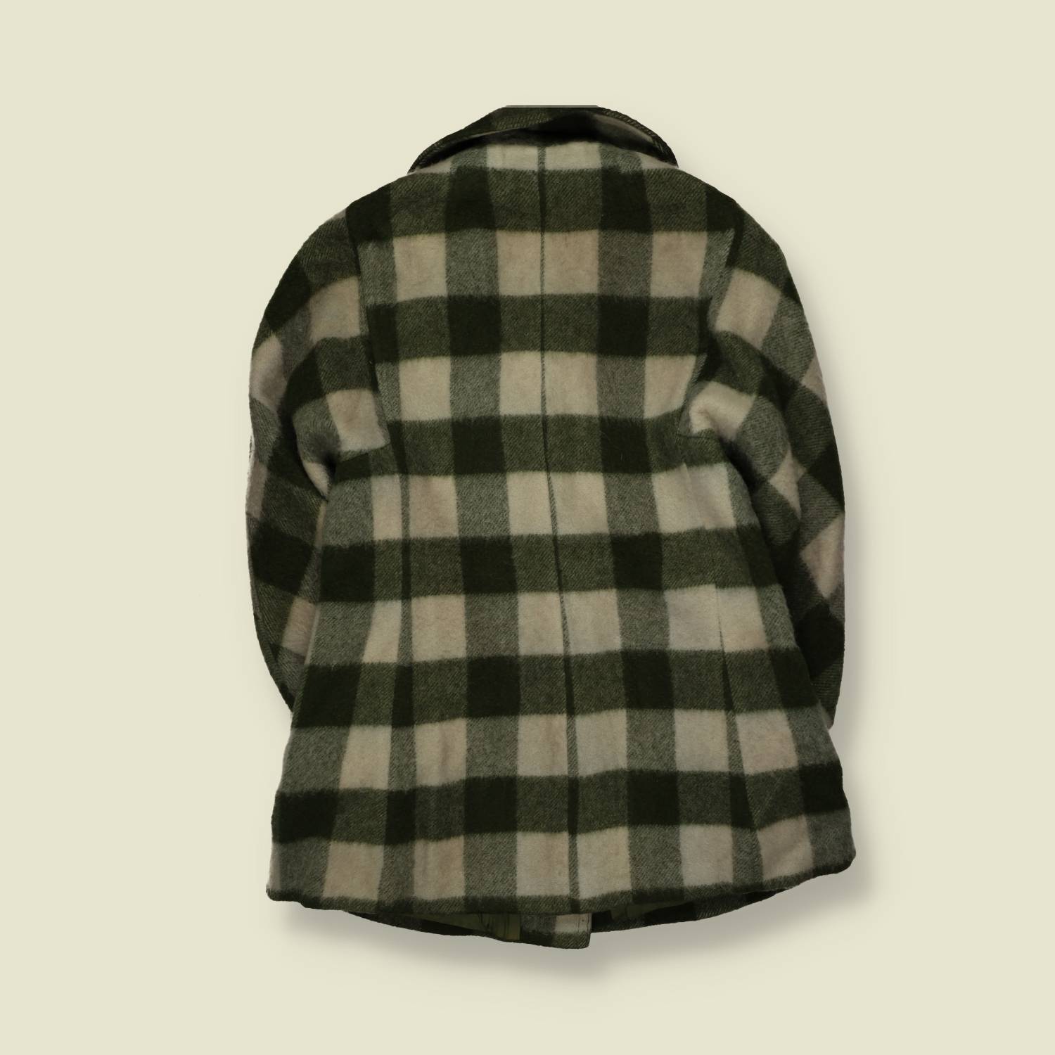 1960s | Buffalo Check Wool Coat | Green & Cream - 8