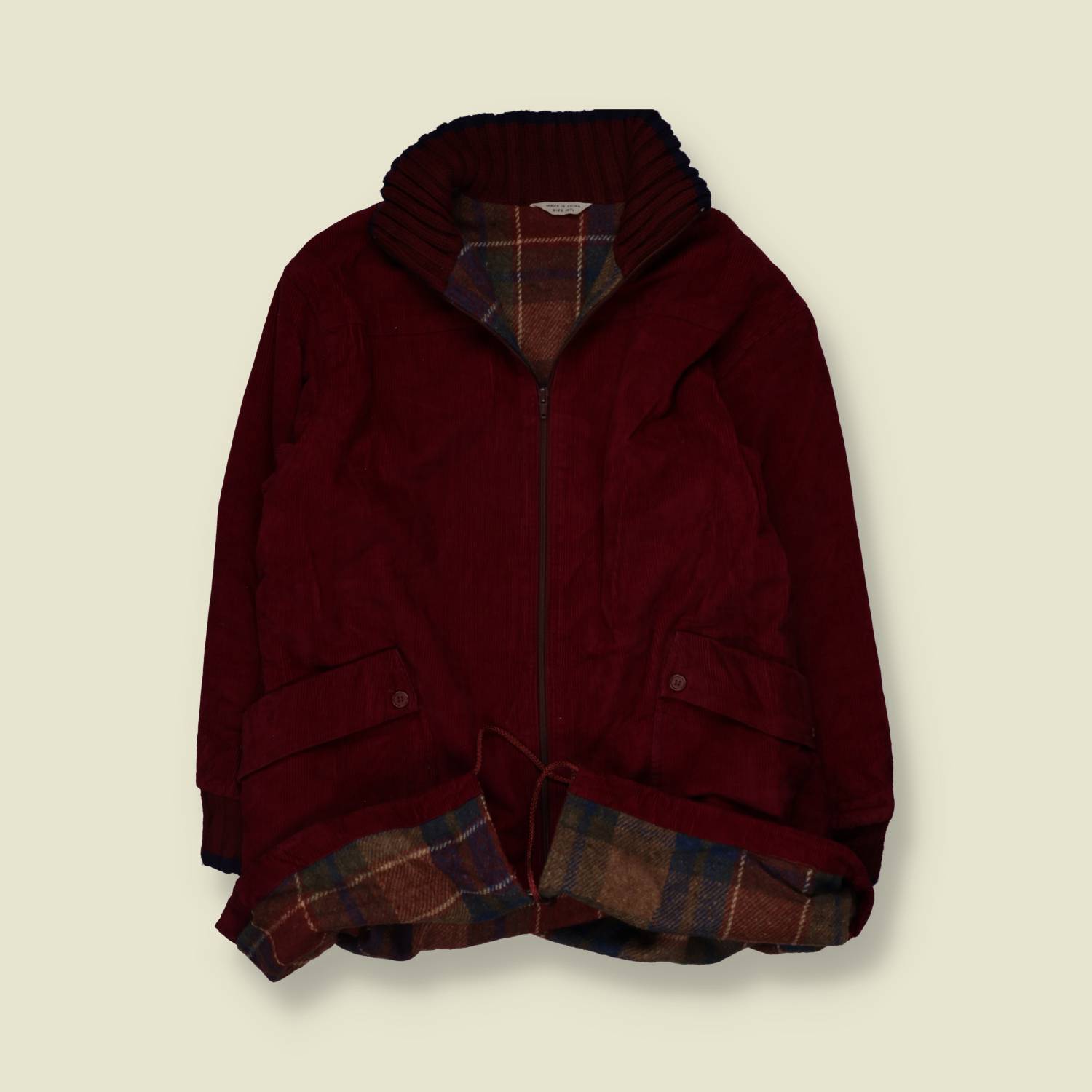 1980s | Corduroy Zip Coat | Burgundy - 18
