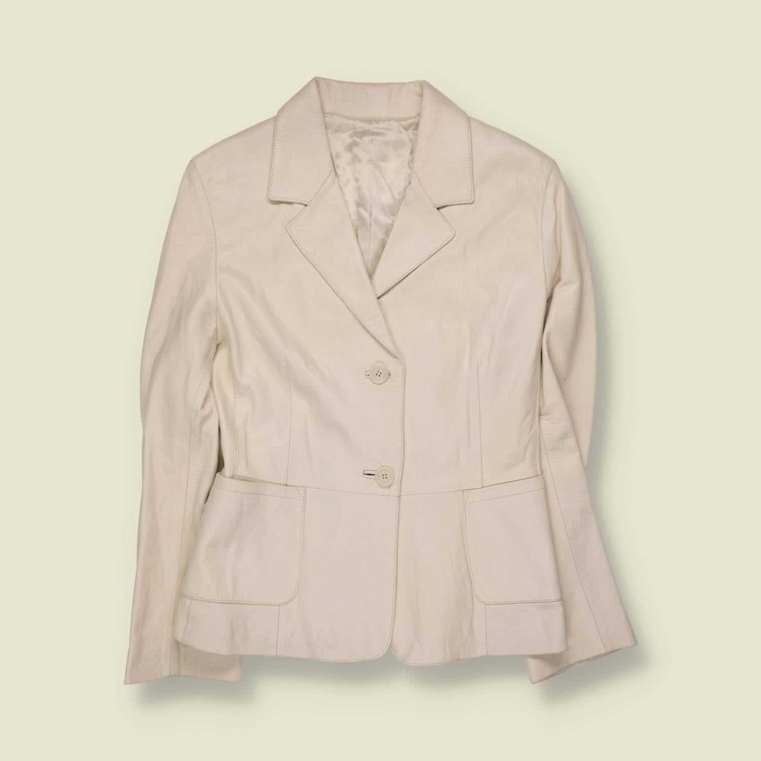 1990s | Leather Blazer | Cream - 8