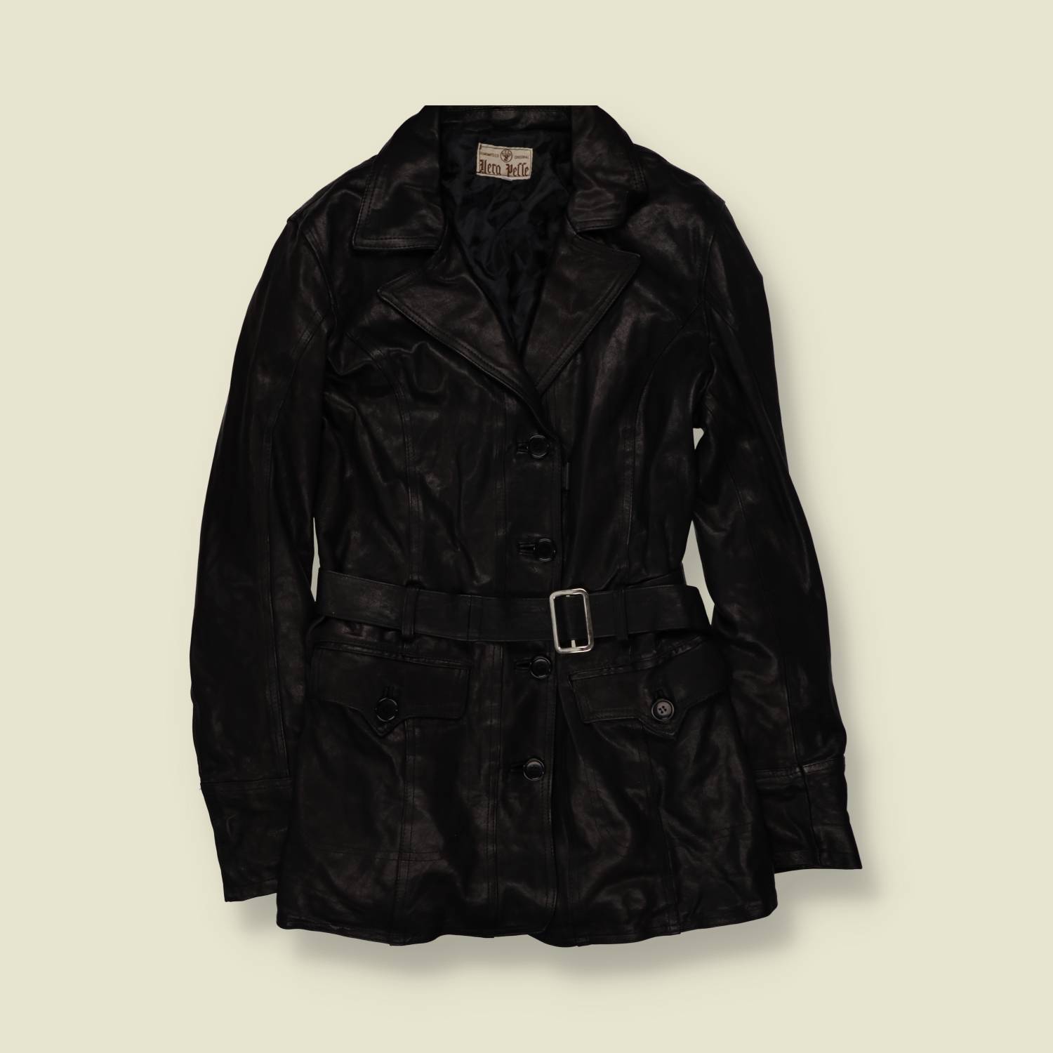 1990s | Nero Pelle | Deadstock Belted Leather Coat | Black - 8