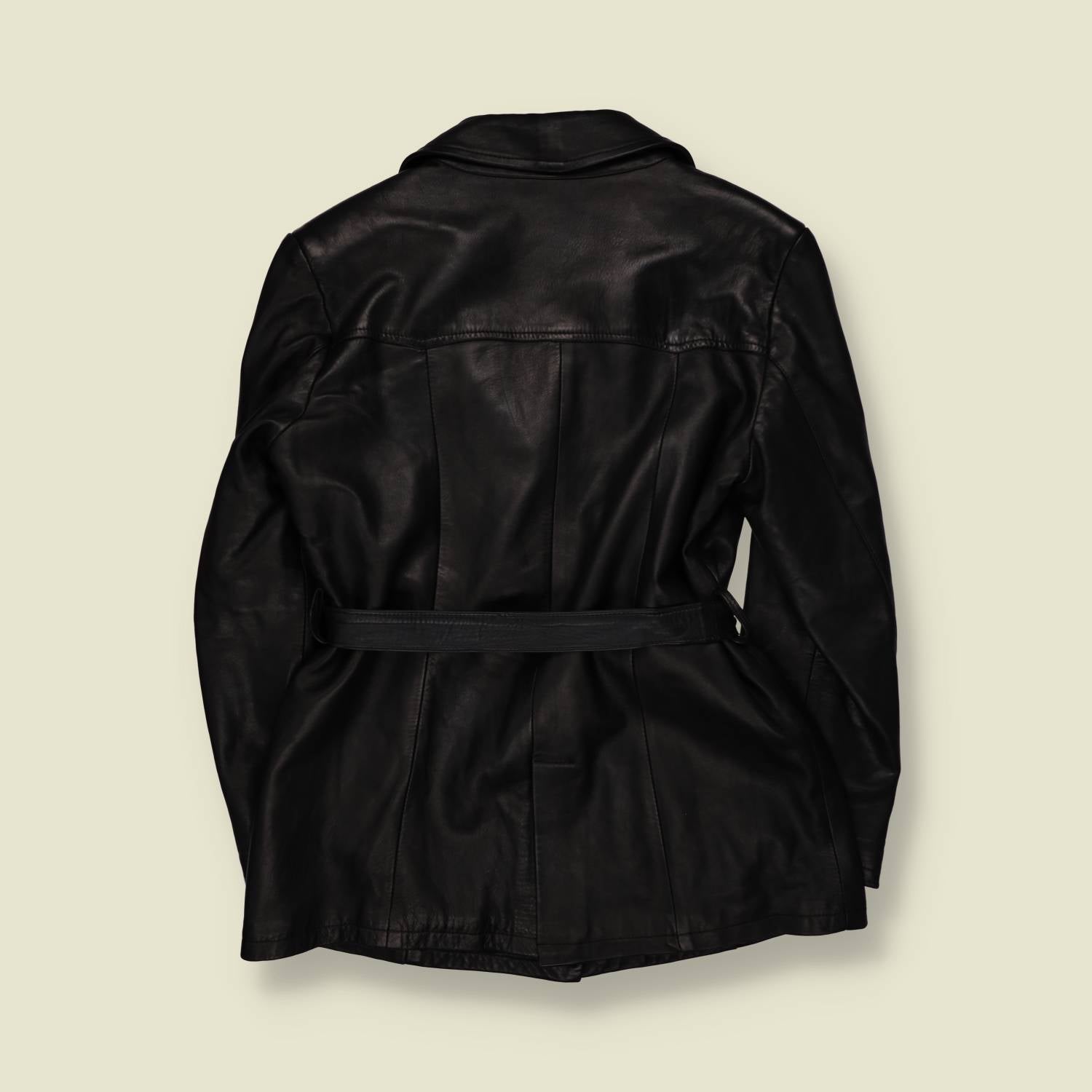 1990s | Belted Leather Jacket | Black - 10