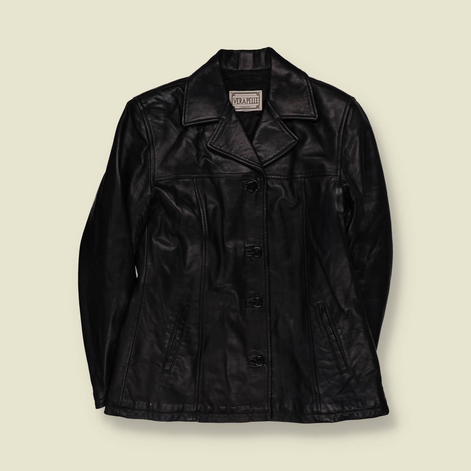 1990s | Vera Pelle | Leather Jacket | Black - 14