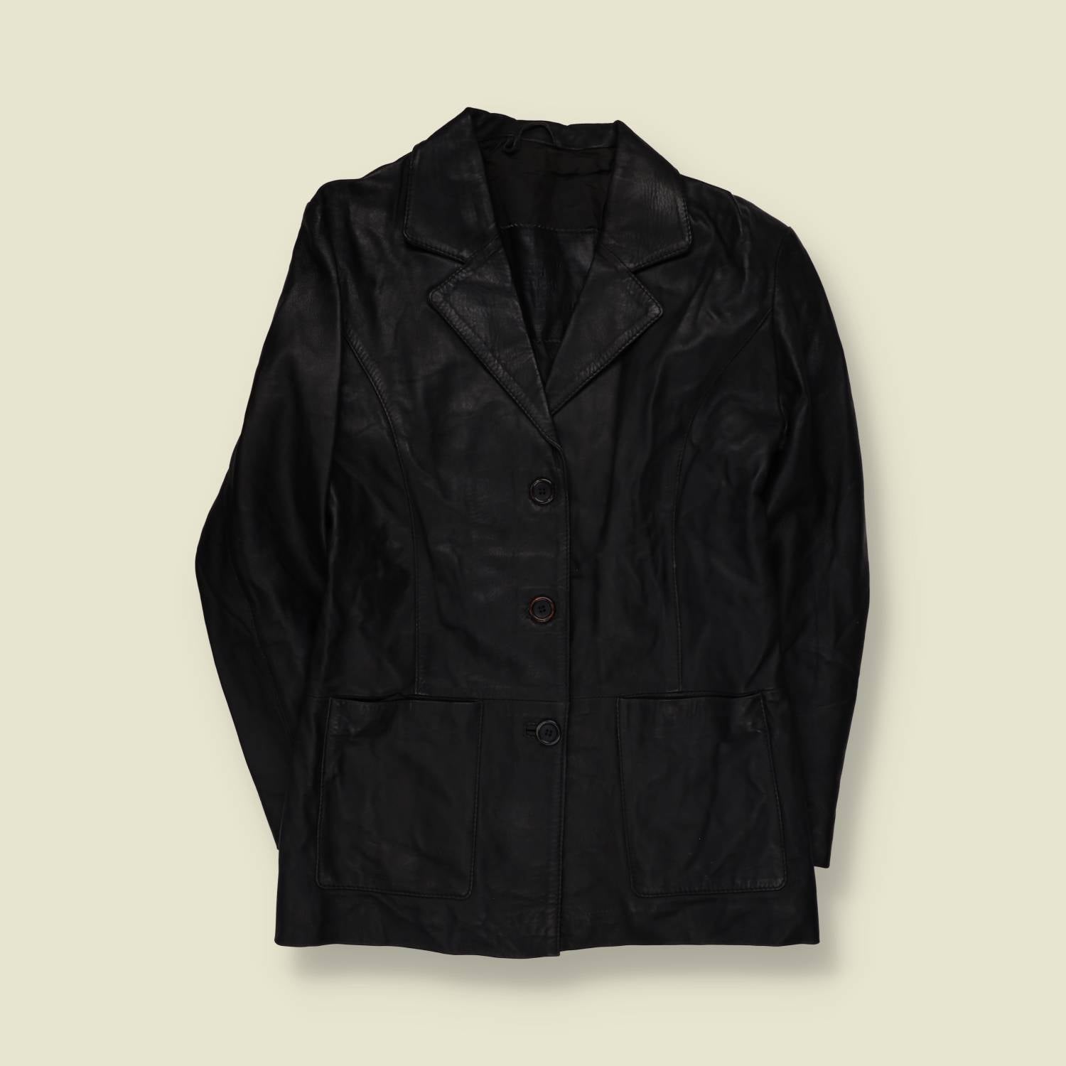 1990s | Leather Blazer | Black - 10