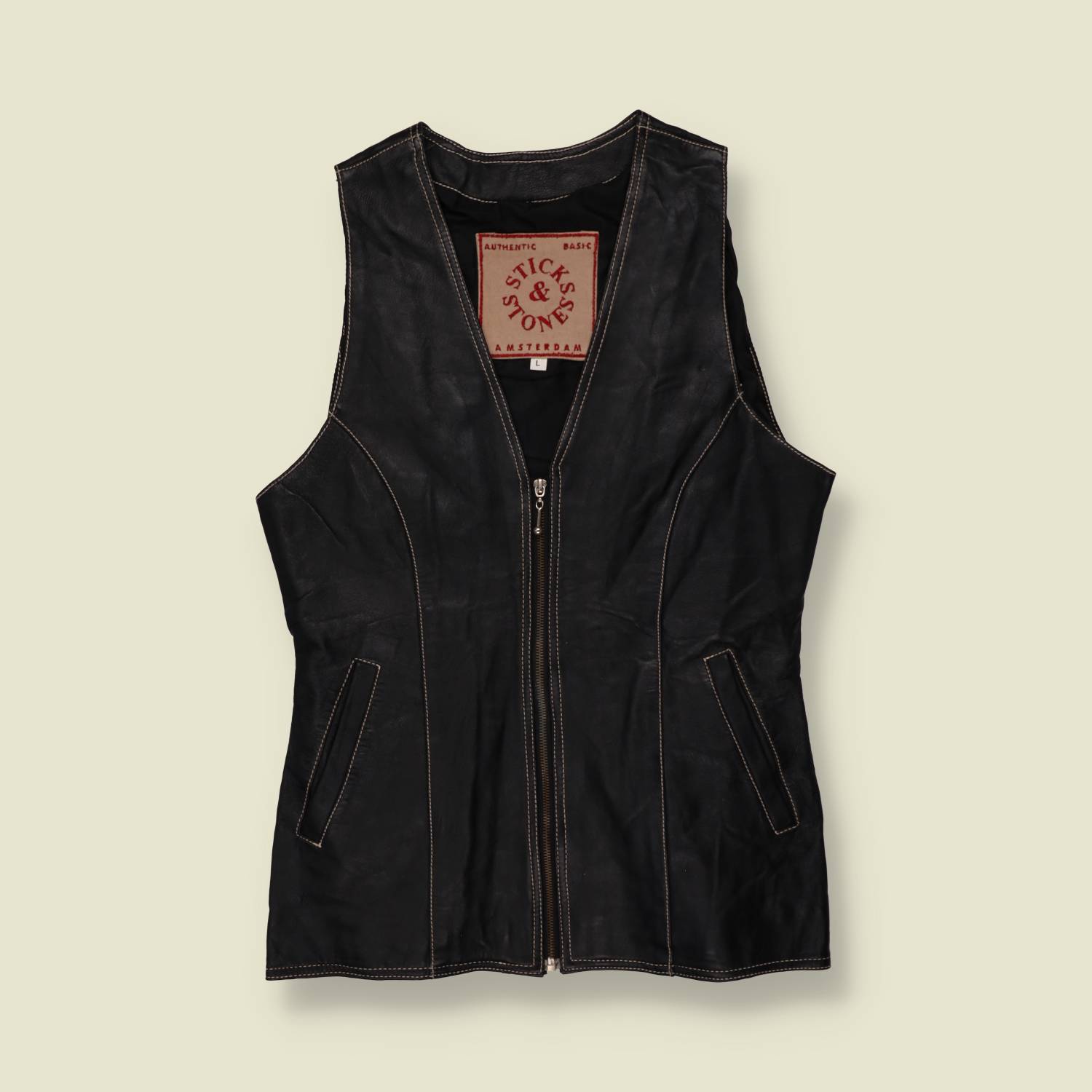 1990s | Sticks & Stones Leather Waistcoat | Black - 10
