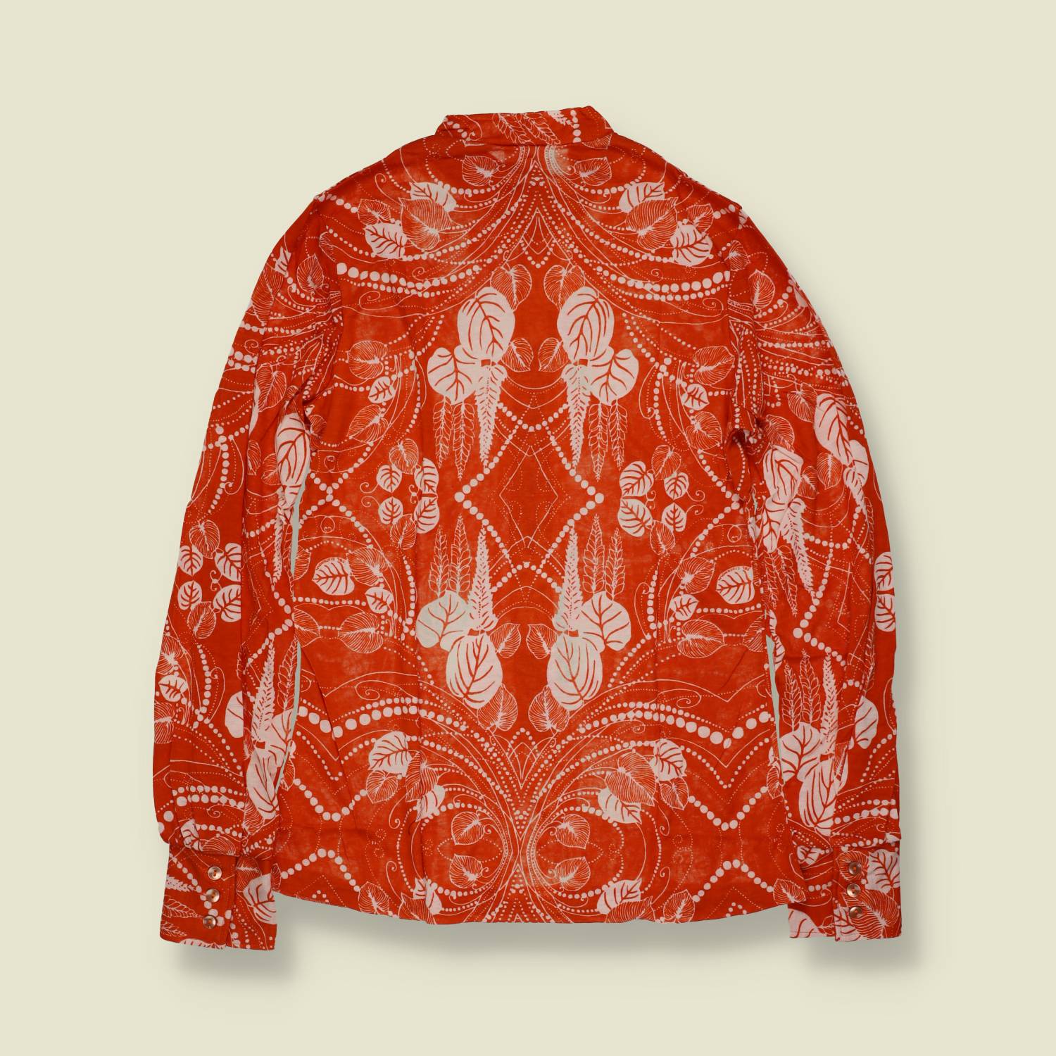 1970s | TGL | Deadstock Leaf Print Blouse | Rust & White - 8