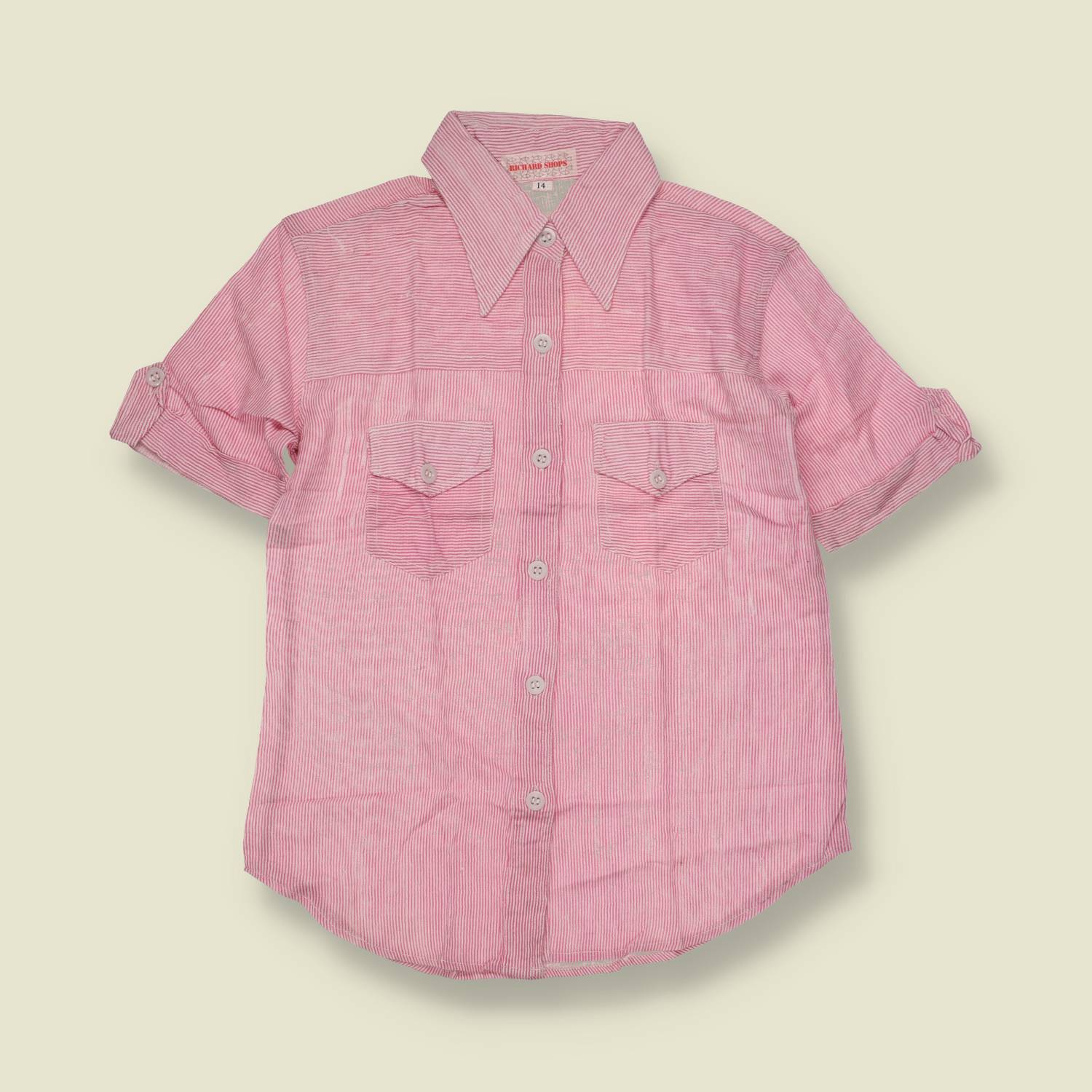 1970s | Richard Shops | Deadstock Striped Blouse | Pink & White - 10