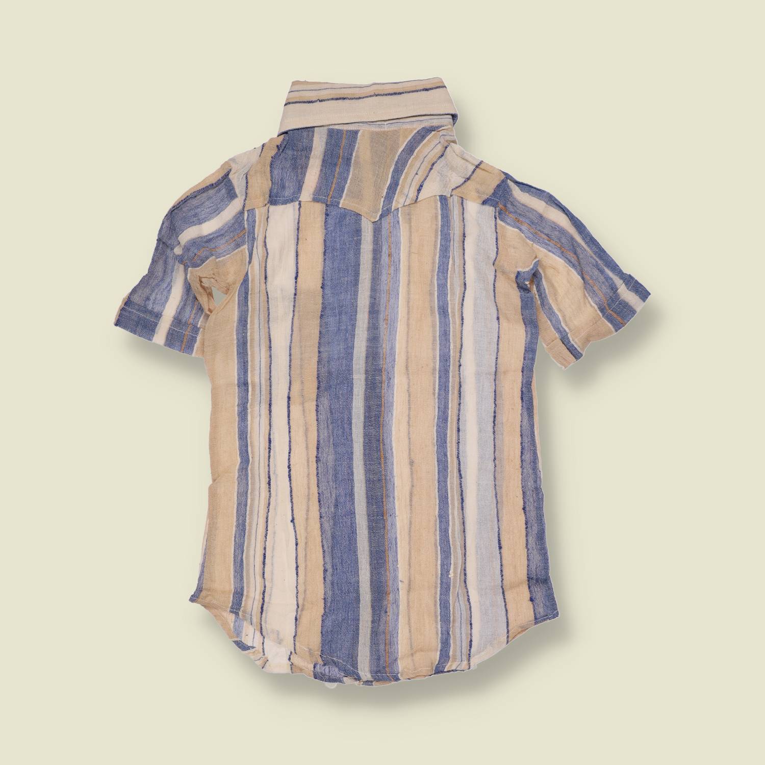 1970s | Deadstock Striped Blouse | Blue & Cream - 2