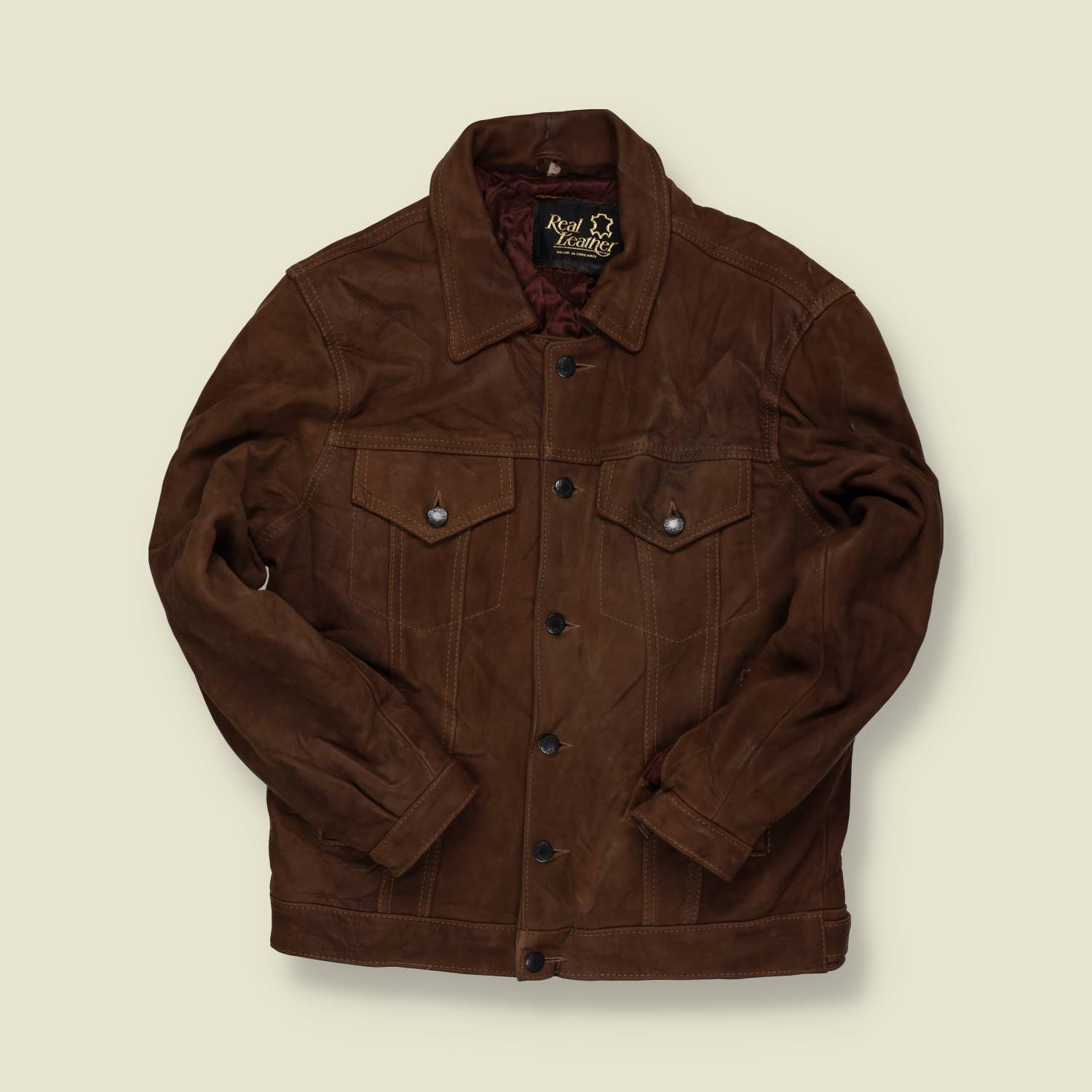 1980s | Real Leather | Trucker Jacket – Brown (Made in England) - XS/S