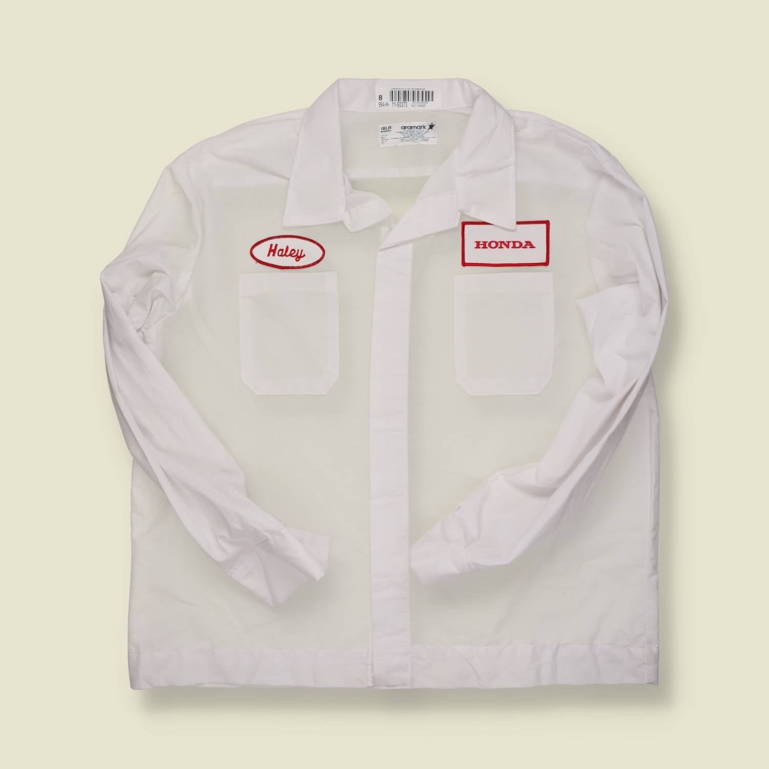 2000s | Aramark | Honda Work Shirt – White “Haley” Name Patch - L/XL