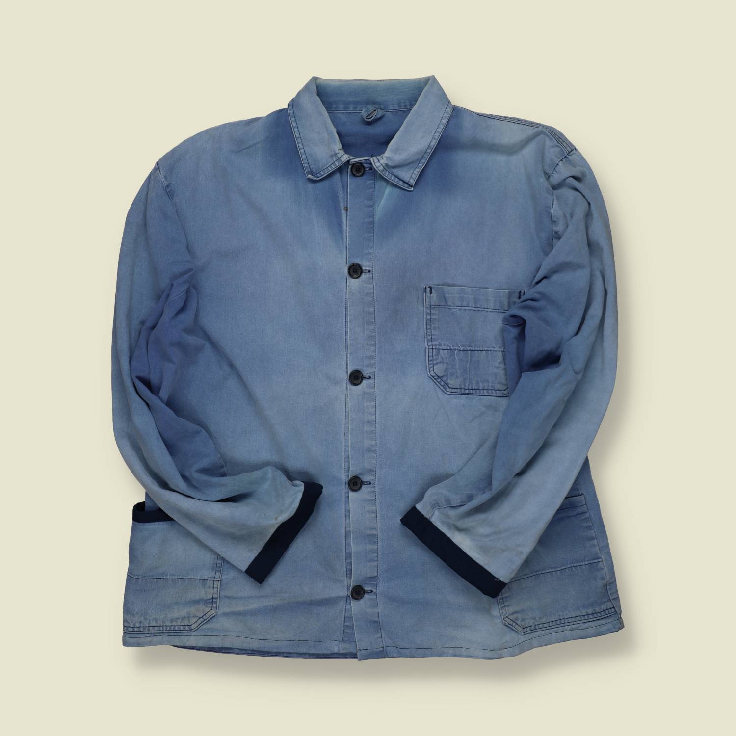 1980s | Unbranded | Faded Indigo Chore Jacket – Blue - L