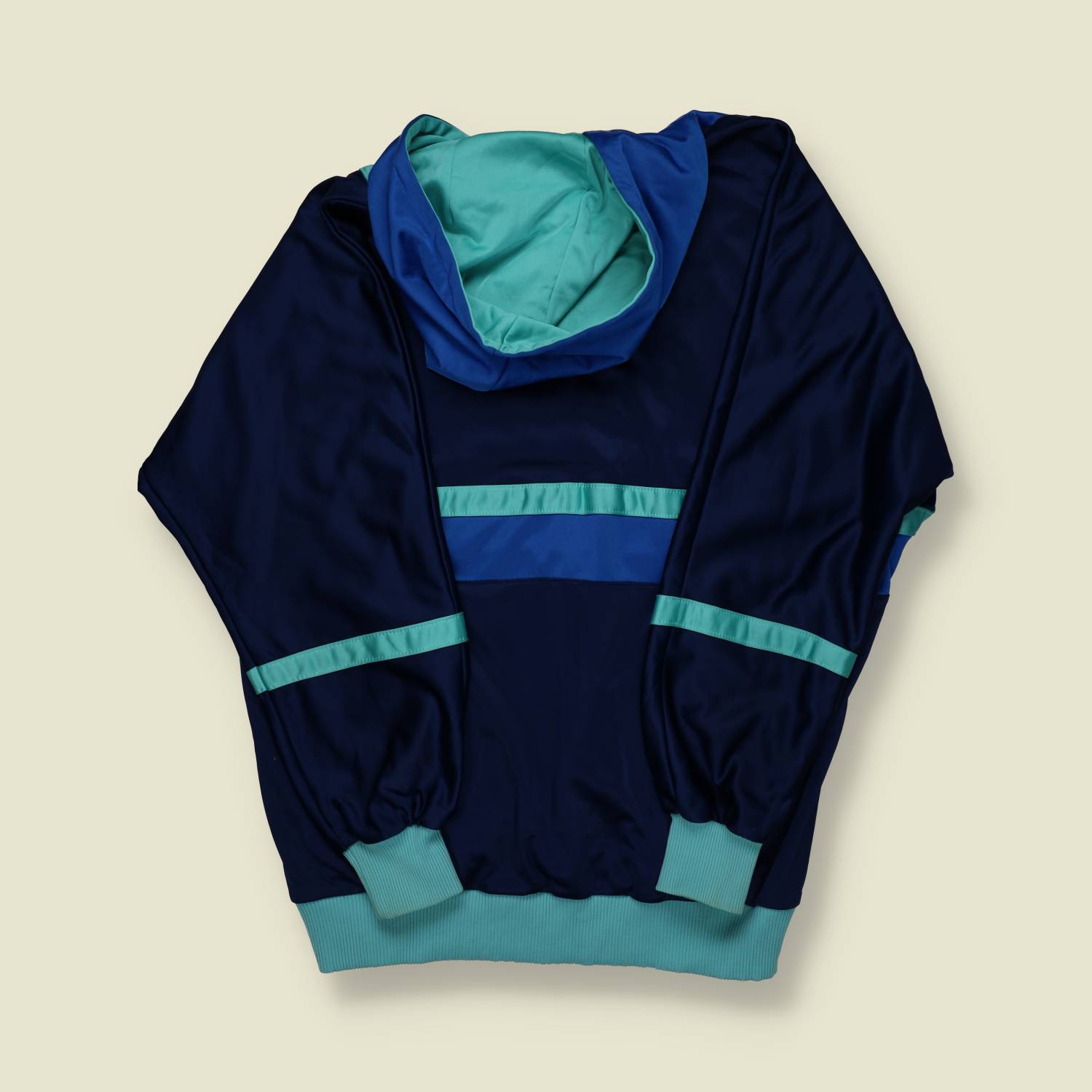 1980s | Adidas | 1/4-Zip Track Top Hoodie – Navy/Teal - M