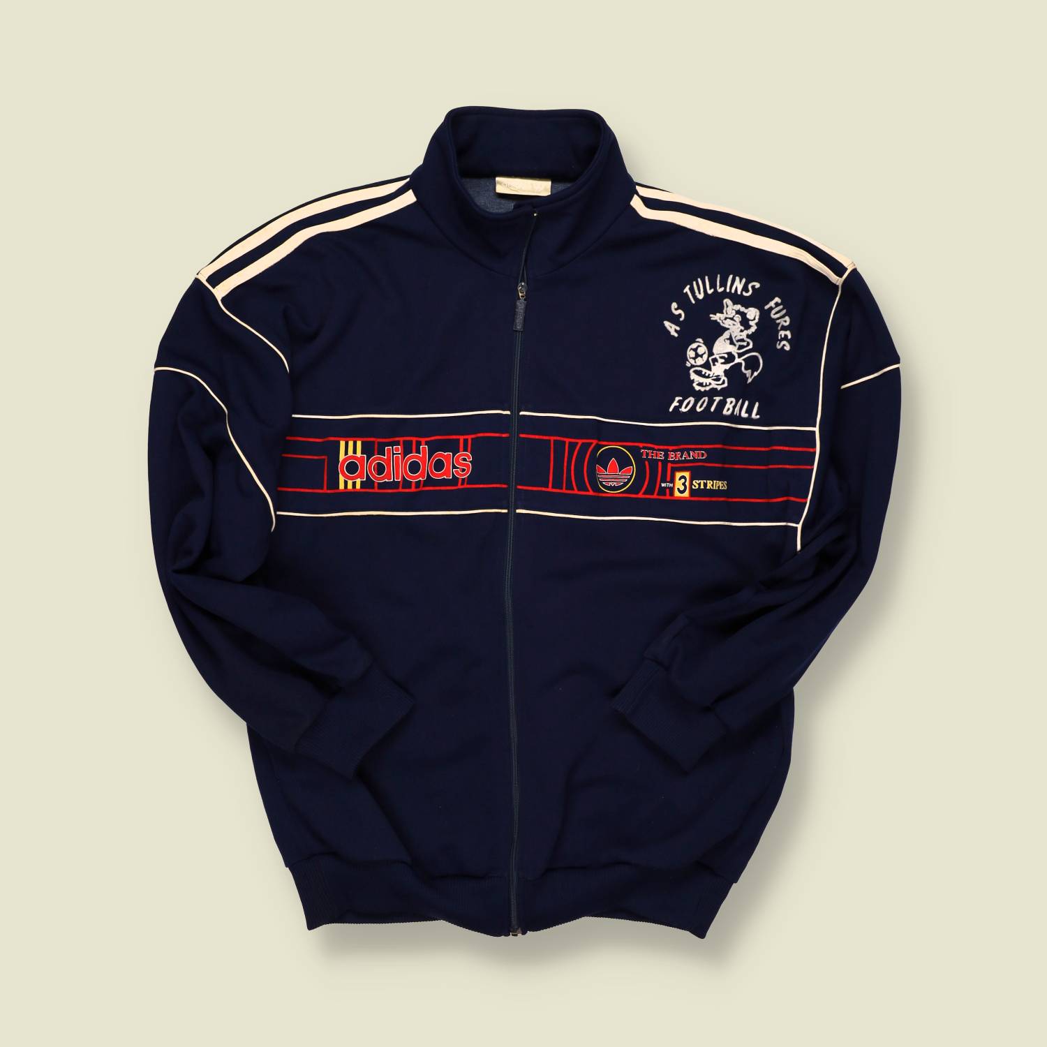 1980s | Adidas | AS Tullins Fures Football Track Jacket – Navy/Cream/Red - L
