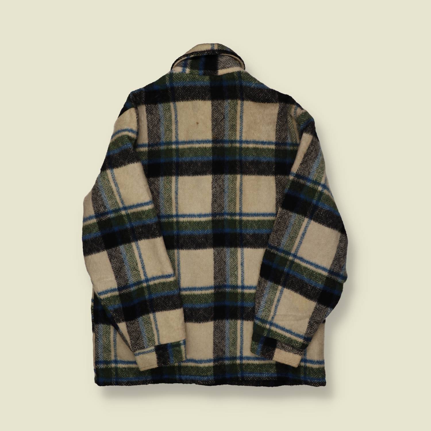 1970s | Campus | Wool Plaid Hunting Jacket – Cream/Green/Blue - S