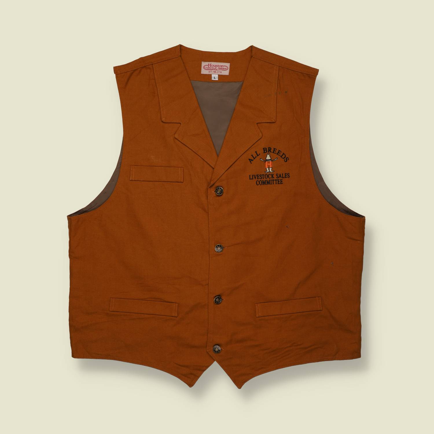 1980s–90s | Houston | “All Breeds Livestock Sales Committee” Work Vest – Brown - M
