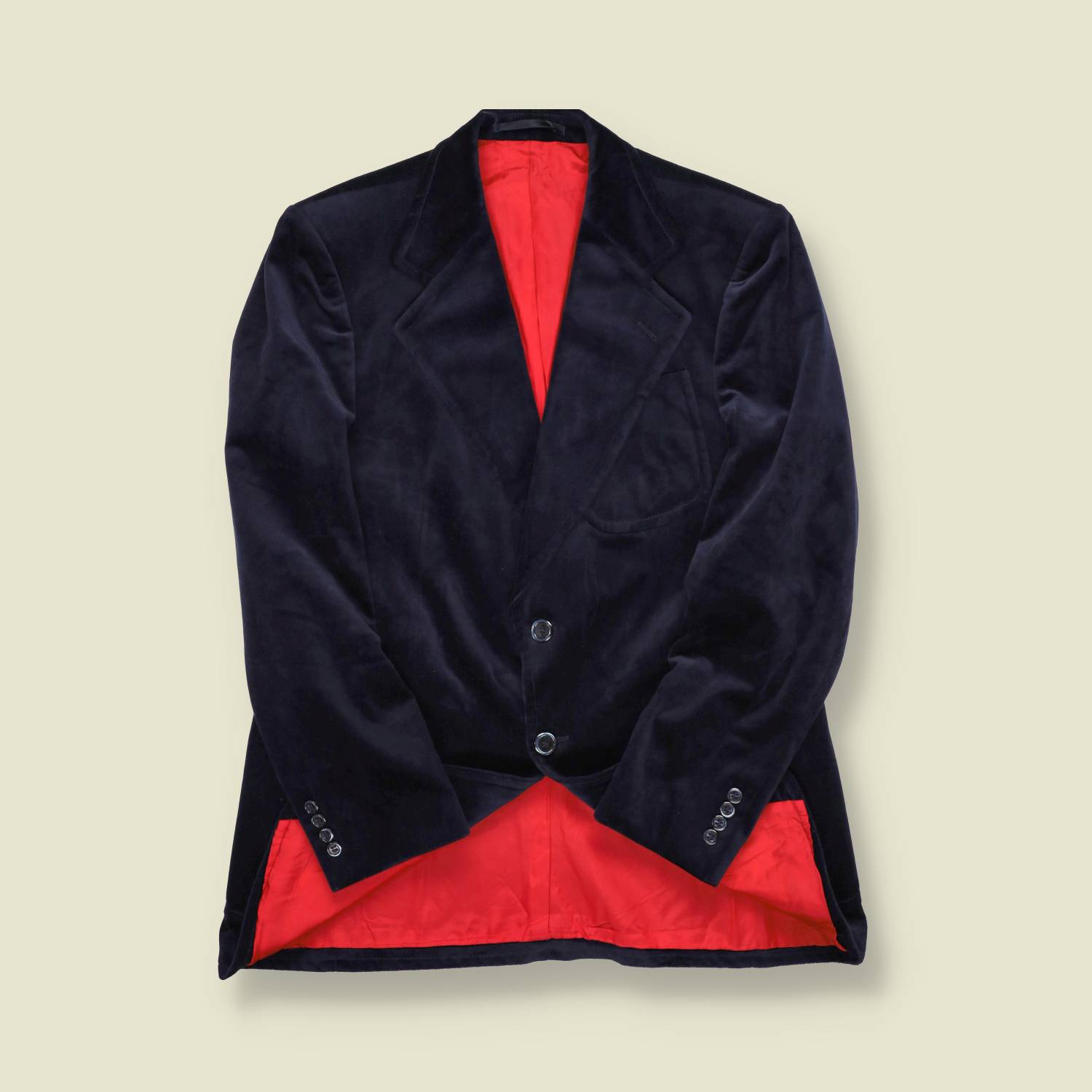 1970s | Unbranded | Velvet Blazer – Navy with Red Lining - S
