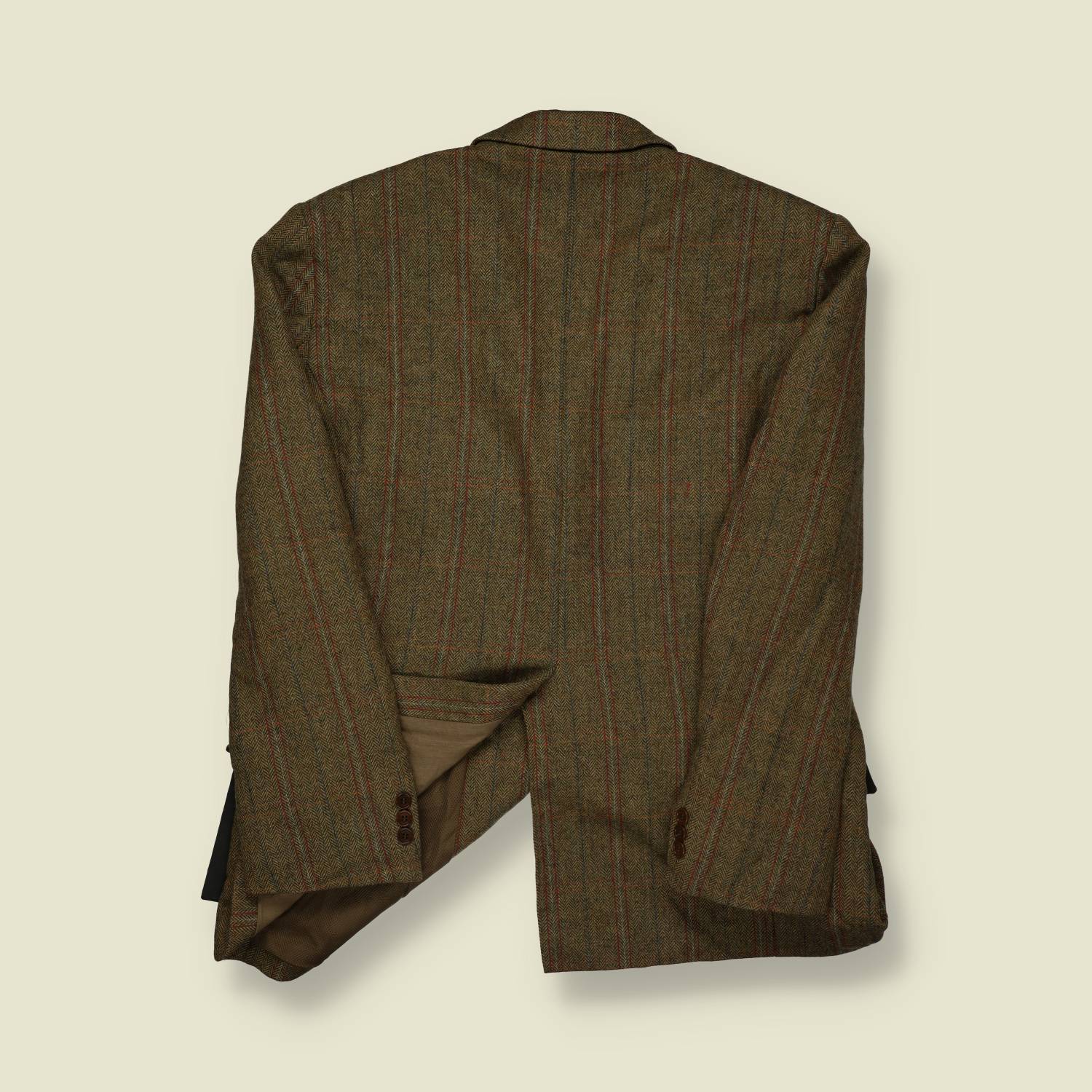 2000s | Barbour | Wool Herringbone Blazer – Olive with Red Stripe - M/L